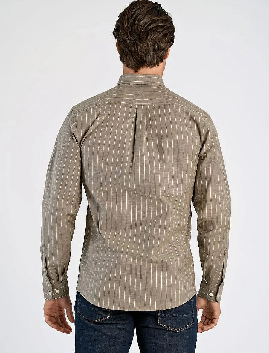 Lindbergh - Striped superflex oxford L/S - randiga skjortor - brown - 4