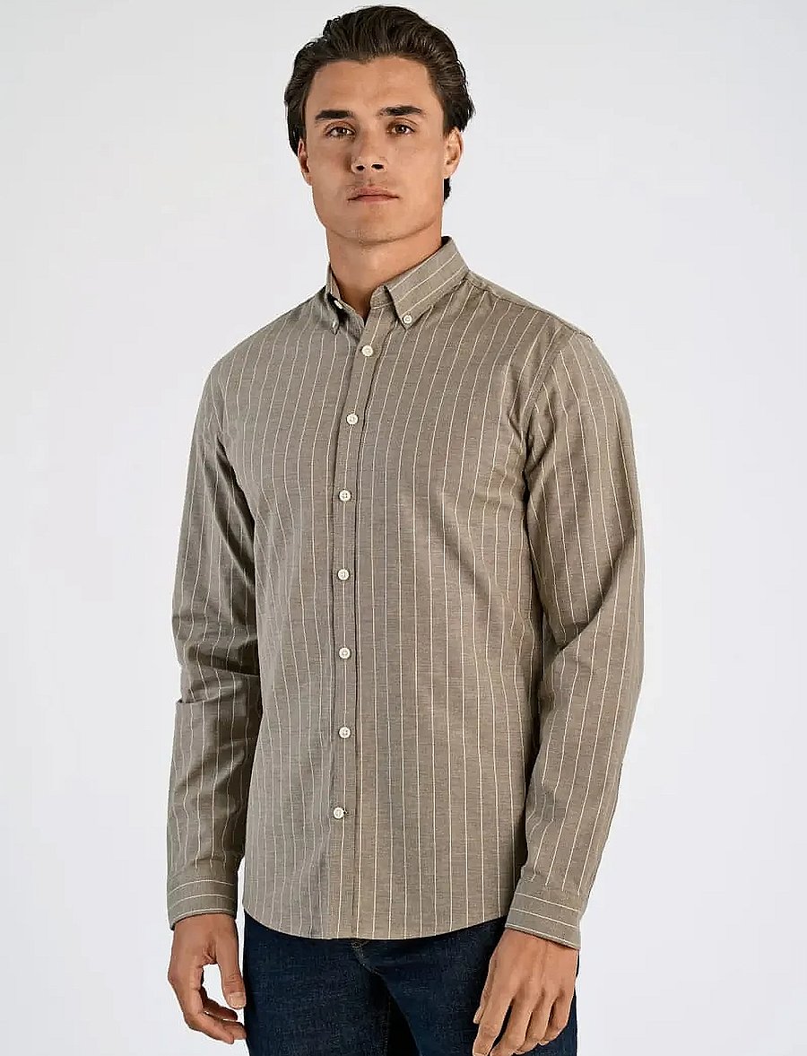 Lindbergh - Striped superflex oxford L/S - randiga skjortor - brown - 5