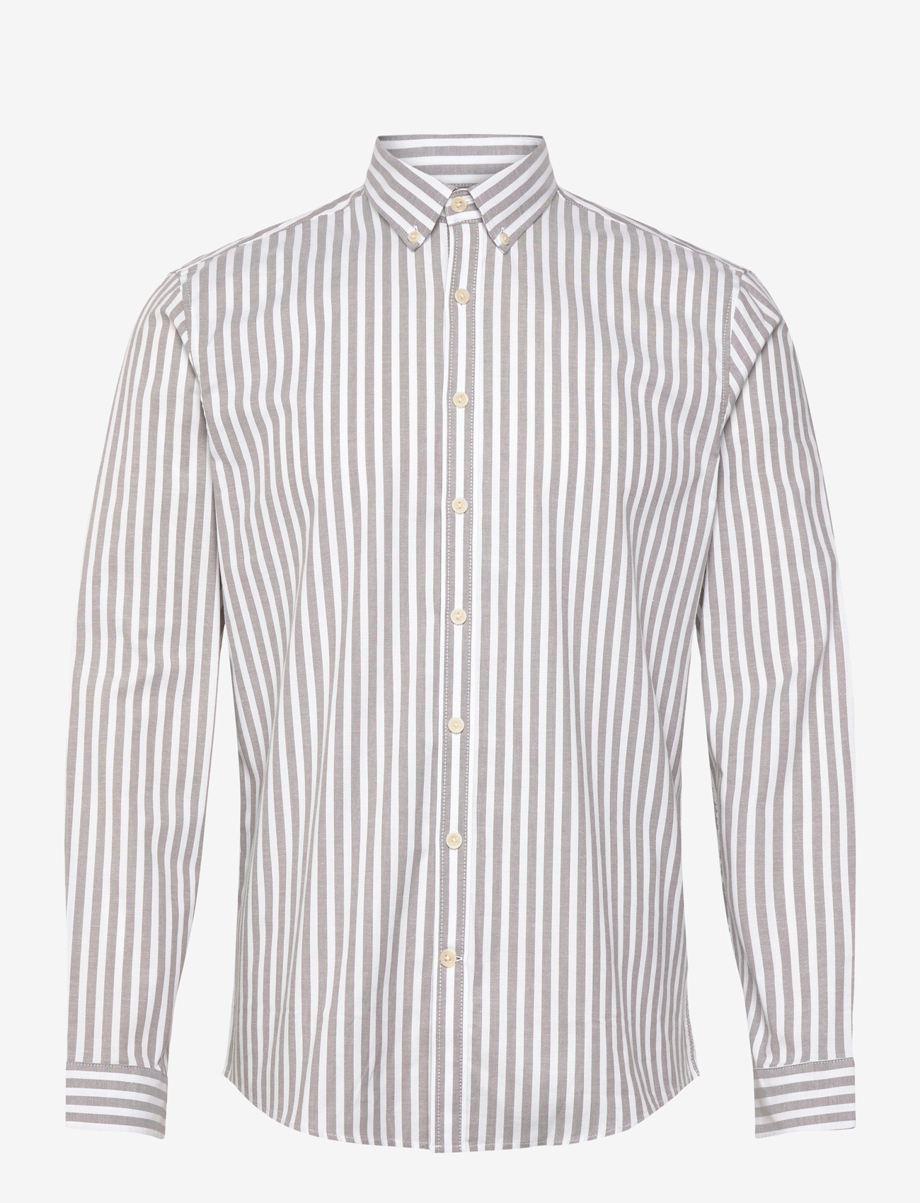 Lindbergh - Striped superflex oxford L/S - raidalliset kauluspaidat - dk stone - 1
