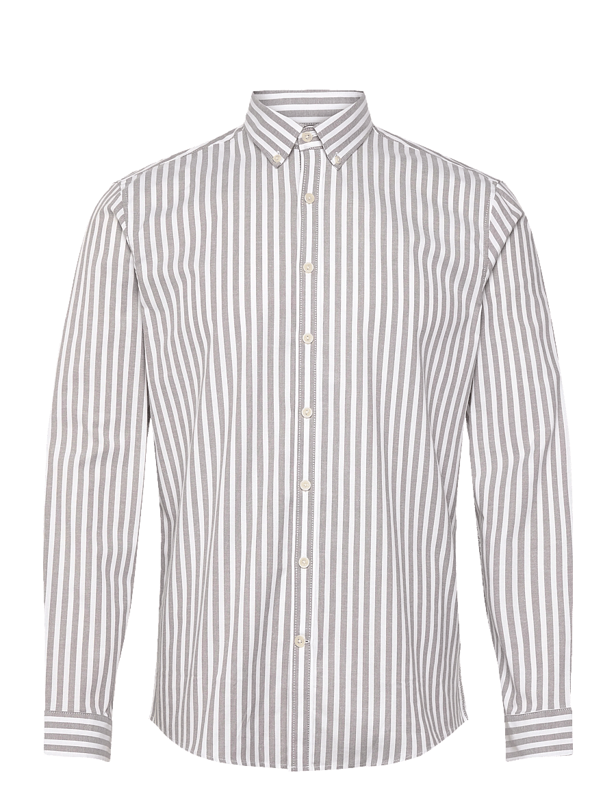 Lindbergh - Striped superflex oxford L/S - stribede skjorter - dk stone - 1