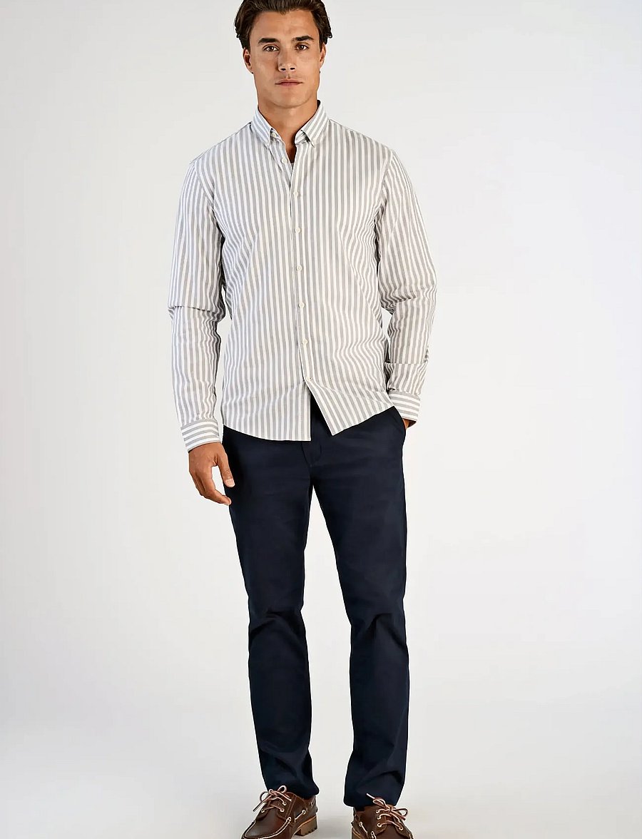 Lindbergh - Striped superflex oxford L/S - stribede skjorter - dk stone - 0