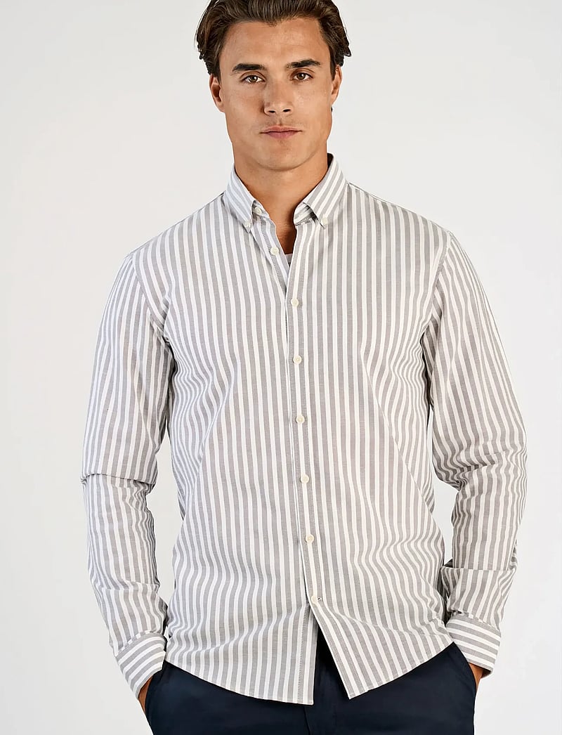 Lindbergh - Striped superflex oxford L/S - raidalliset kauluspaidat - dk stone - 3