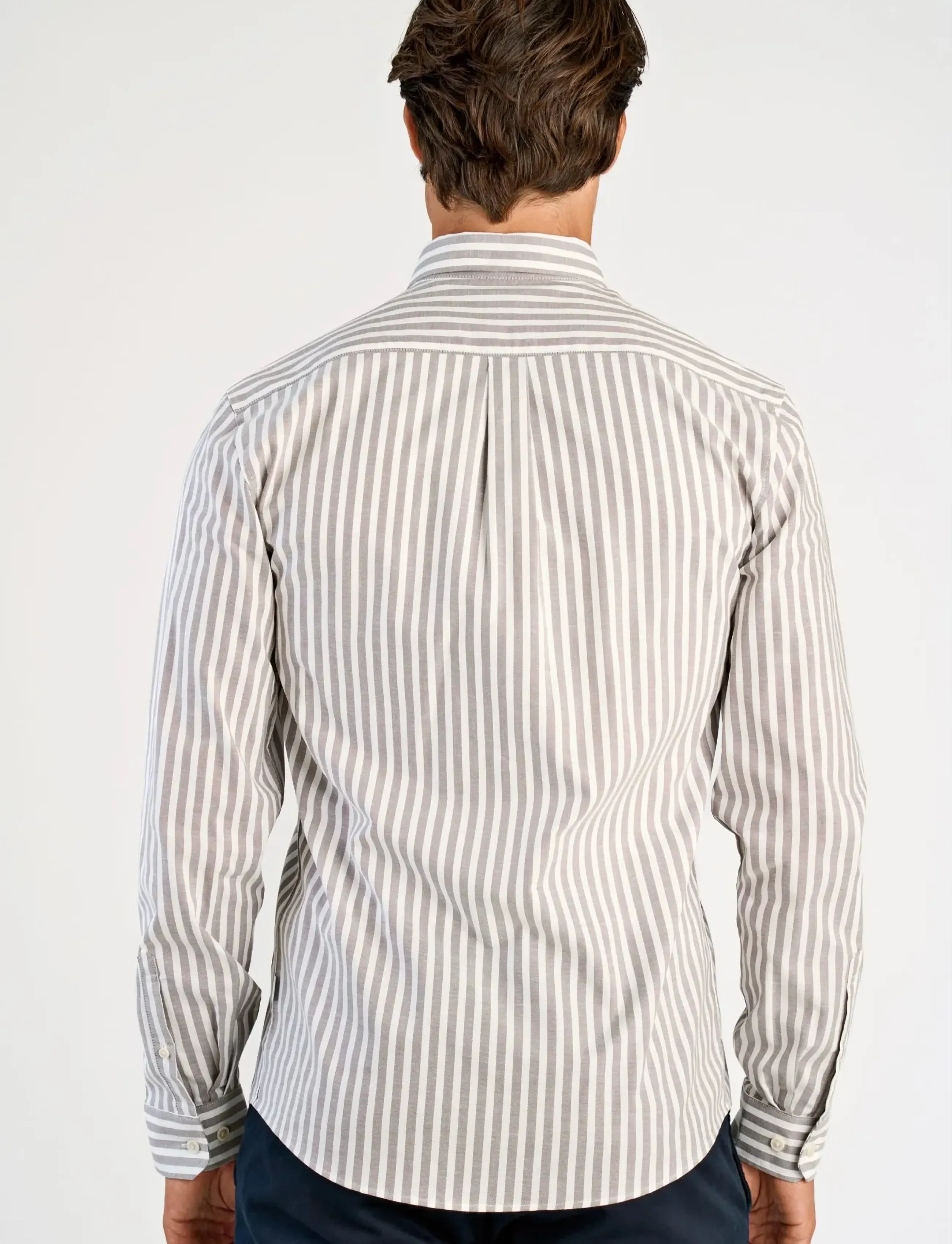 Lindbergh - Striped superflex oxford L/S - oxford shirts - dk stone - 4