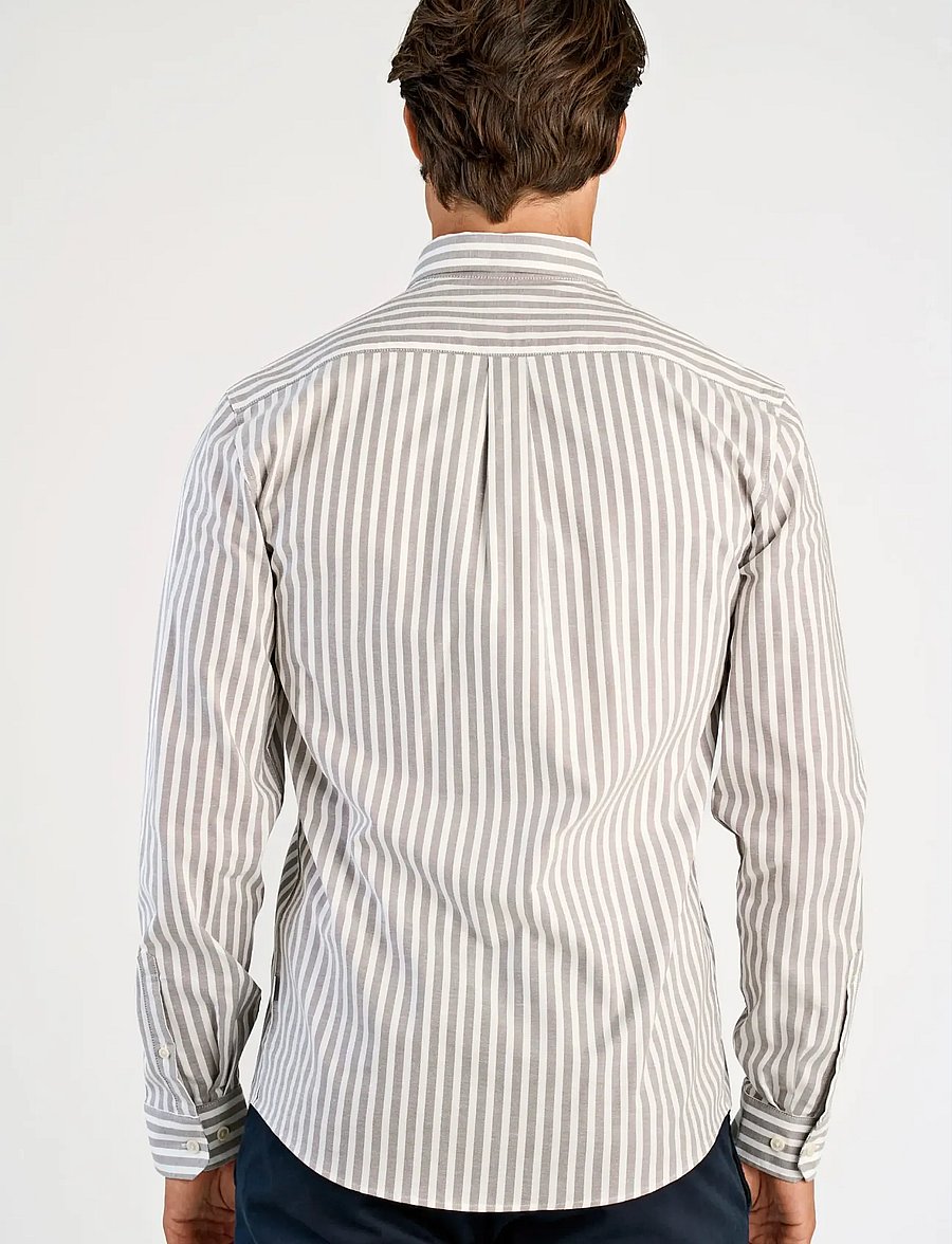 Lindbergh - Striped superflex oxford L/S - stribede skjorter - dk stone - 4