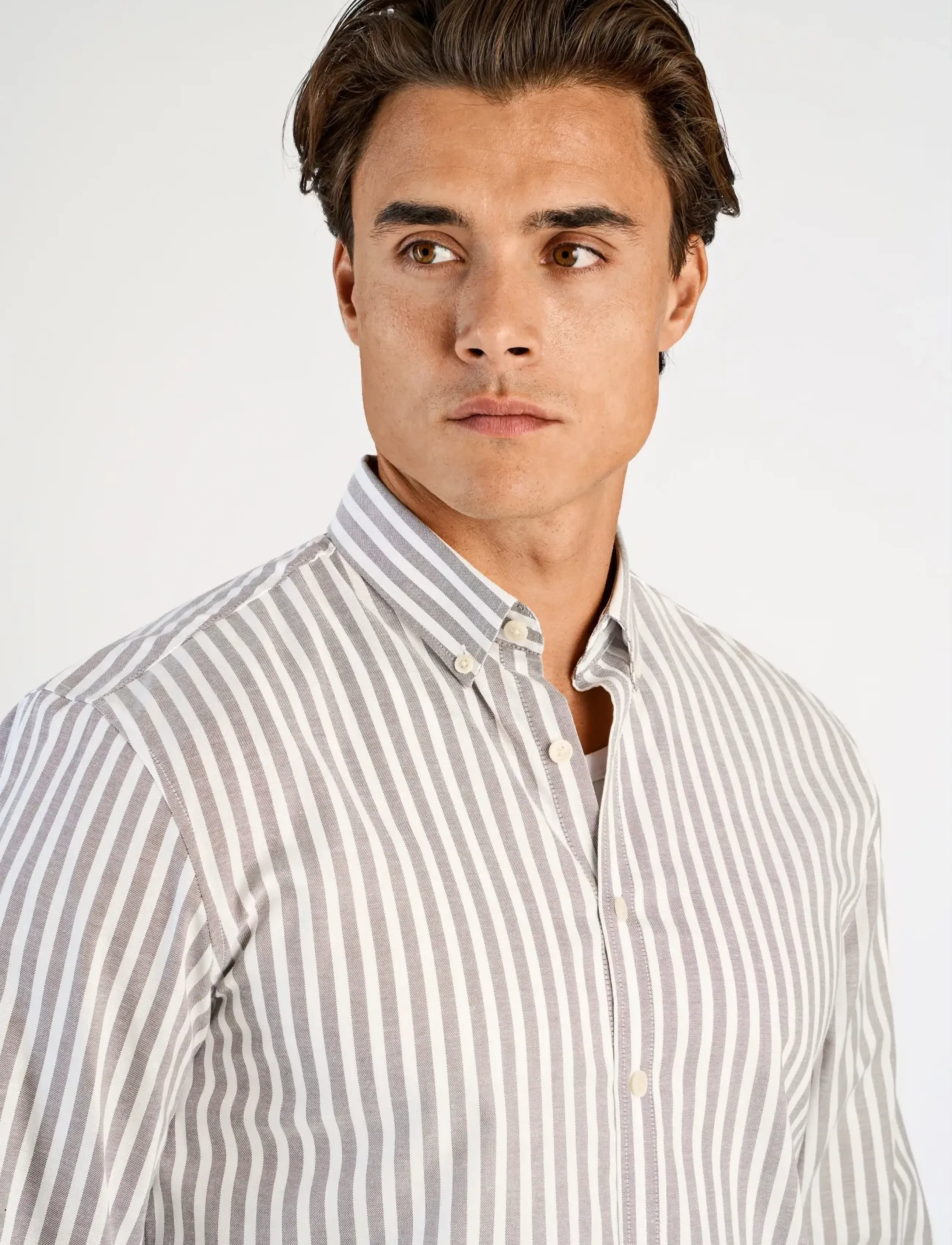 Lindbergh - Striped superflex oxford L/S - oxford shirts - dk stone - 5
