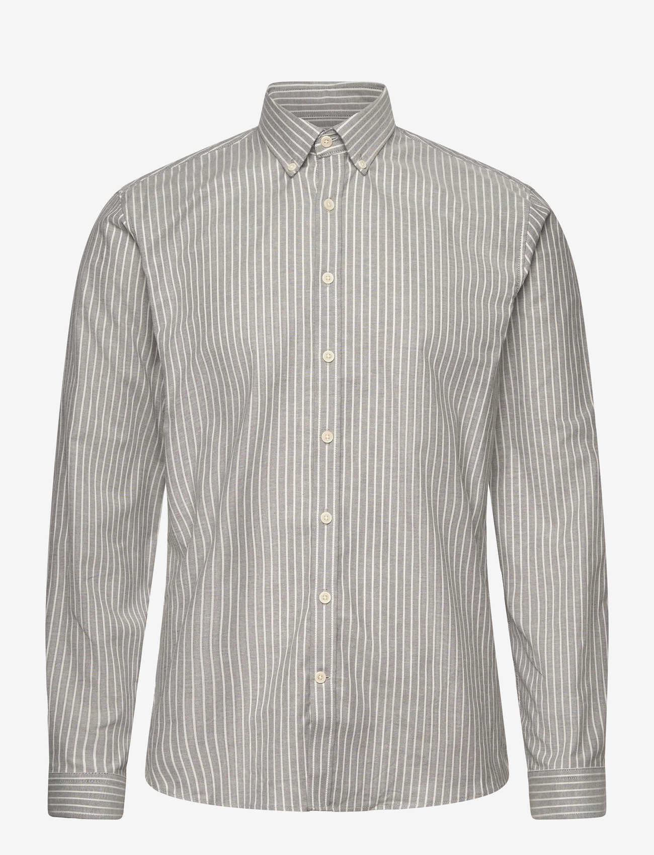 Lindbergh - Striped superflex oxford L/S - randiga skjortor - dusty grey - 1