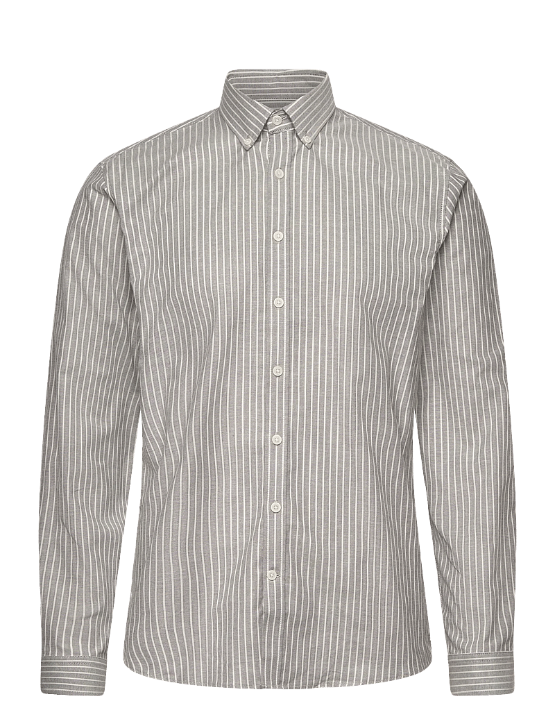 Lindbergh - Striped superflex oxford L/S - randiga skjortor - dusty grey - 1