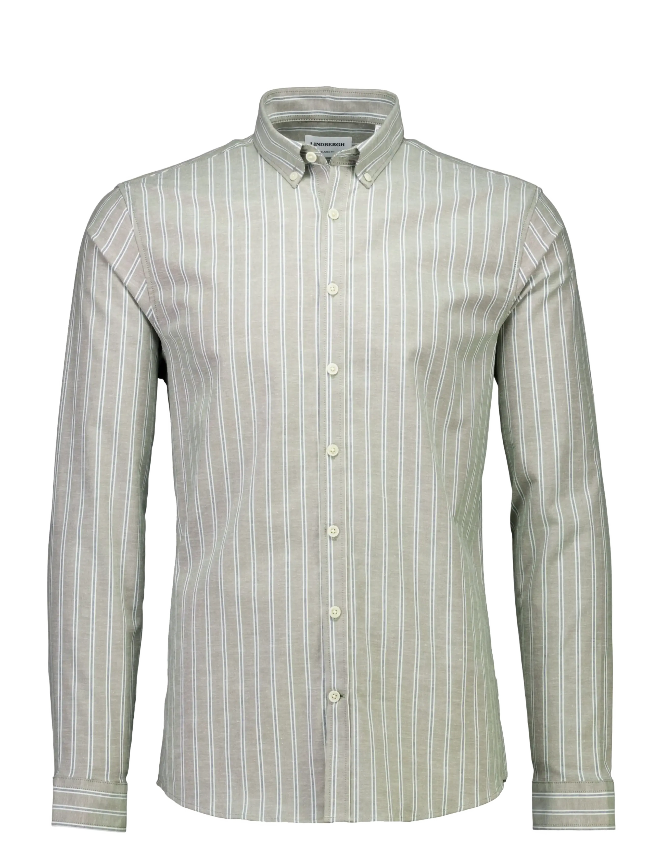 Lindbergh - Striped superflex oxford L/S - randiga skjortor - green - 1