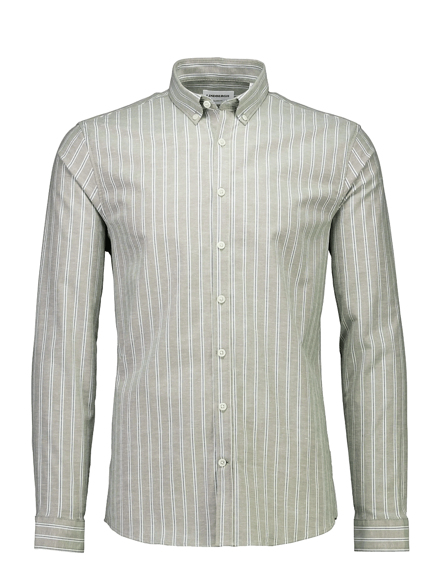 Lindbergh - Striped superflex oxford L/S - randiga skjortor - green - 1