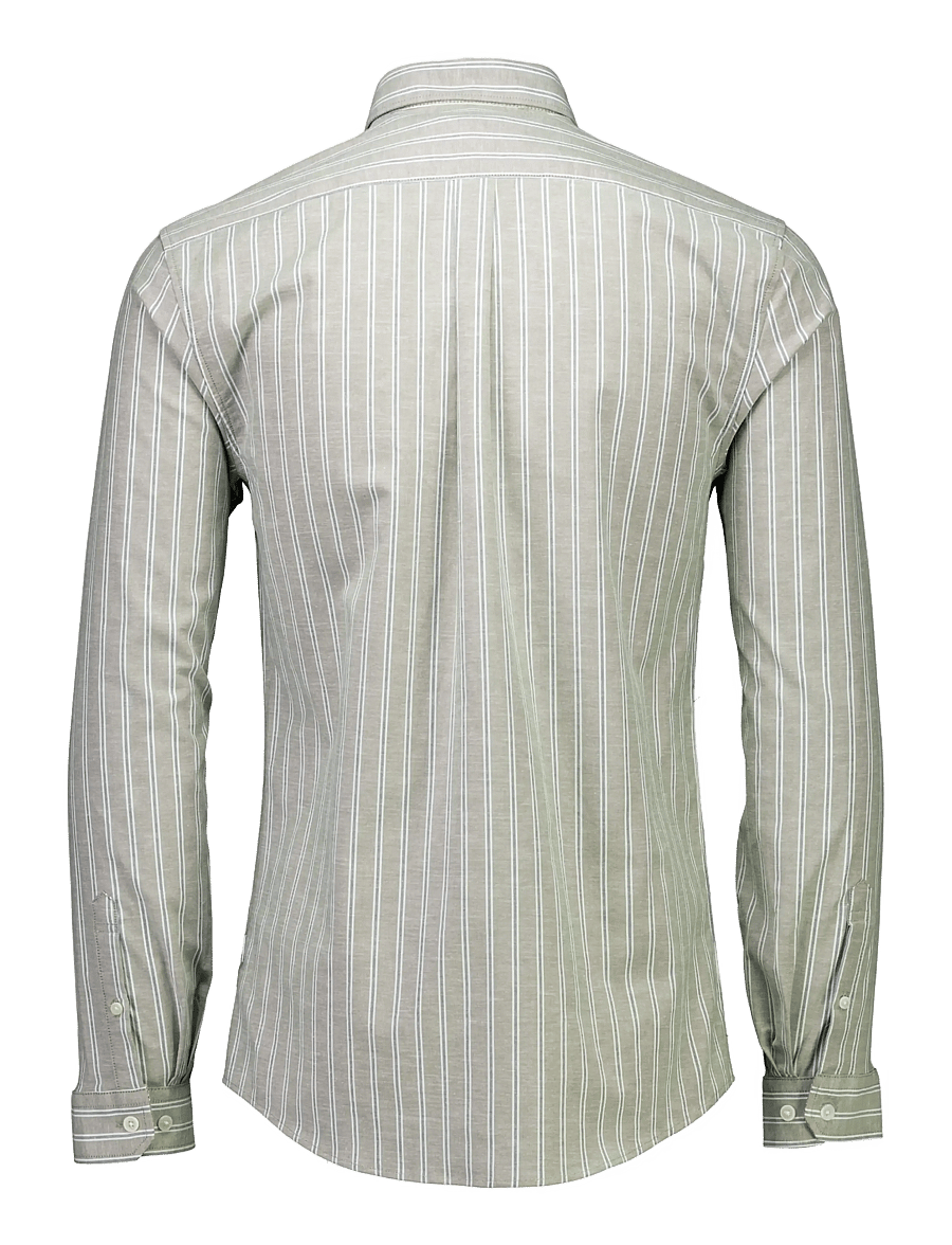 Lindbergh - Striped superflex oxford L/S - randiga skjortor - green - 2