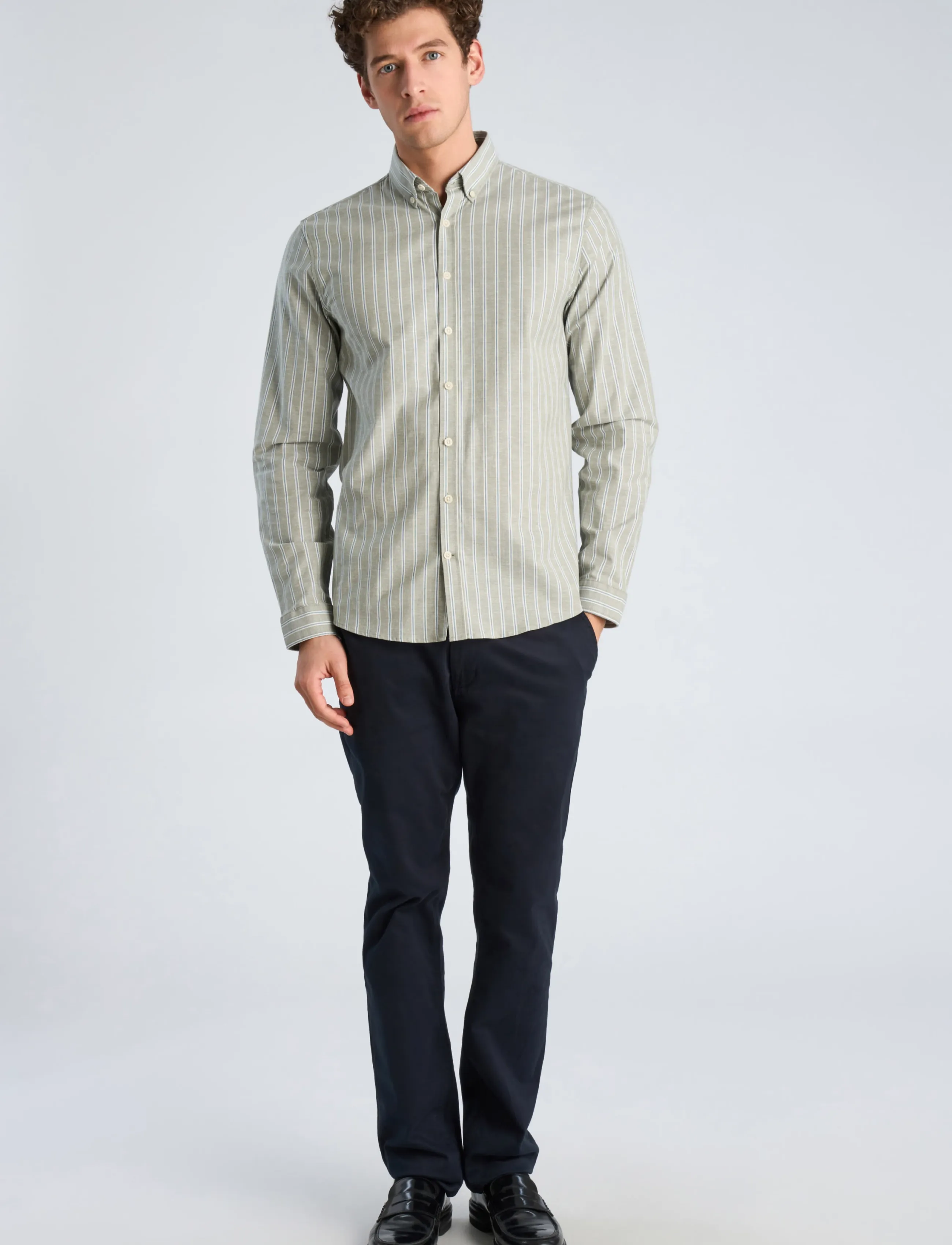 Lindbergh Striped superflex oxford L/S - Lindbergh - GREEN / green