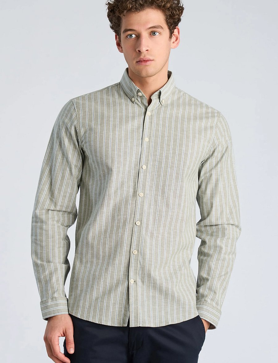 Lindbergh - Striped superflex oxford L/S - randiga skjortor - green - 3