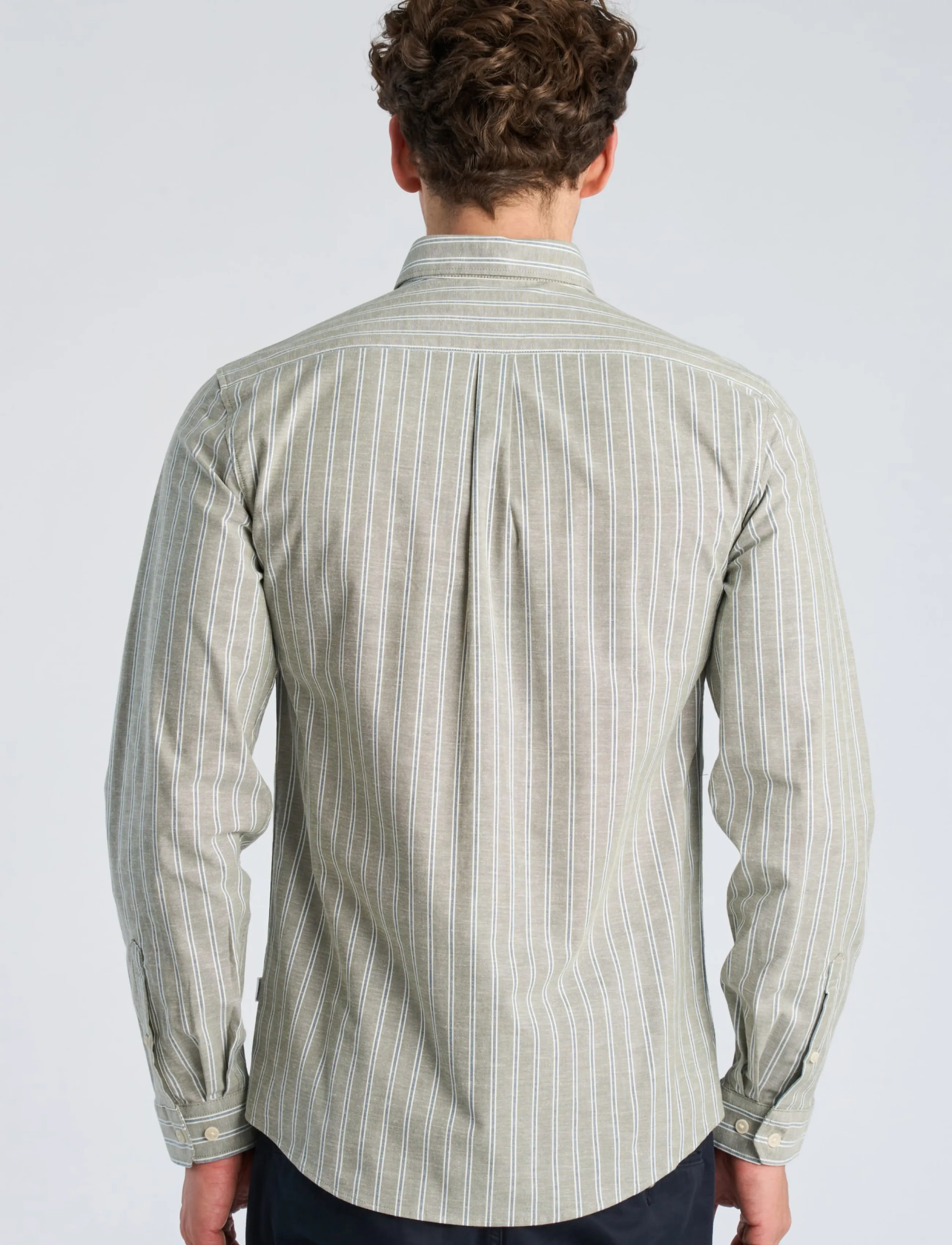 Lindbergh - Striped superflex oxford L/S - randiga skjortor - green - 4