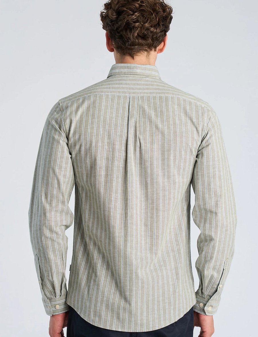Lindbergh - Striped superflex oxford L/S - randiga skjortor - green - 4