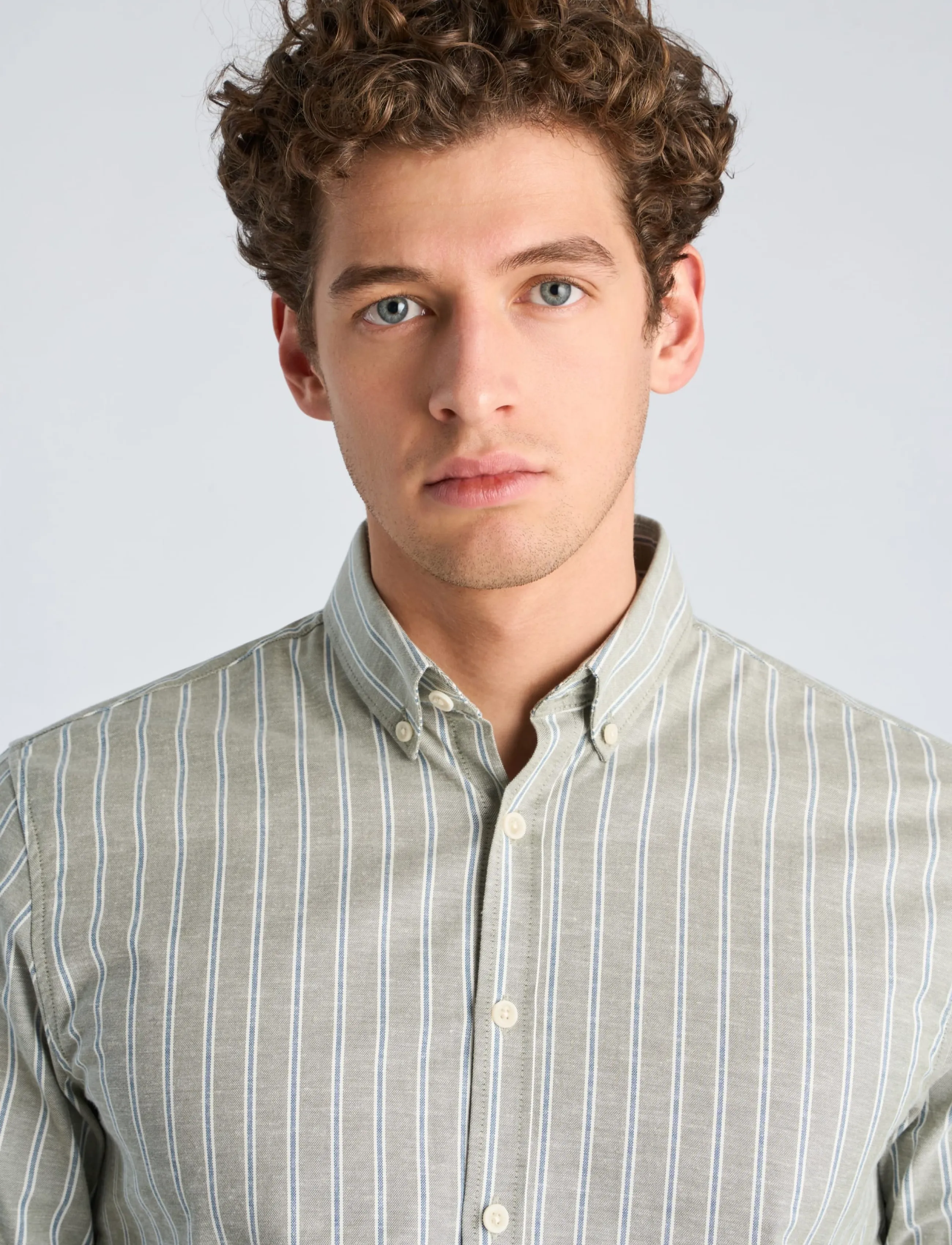 Lindbergh - Striped superflex oxford L/S - randiga skjortor - green - 5