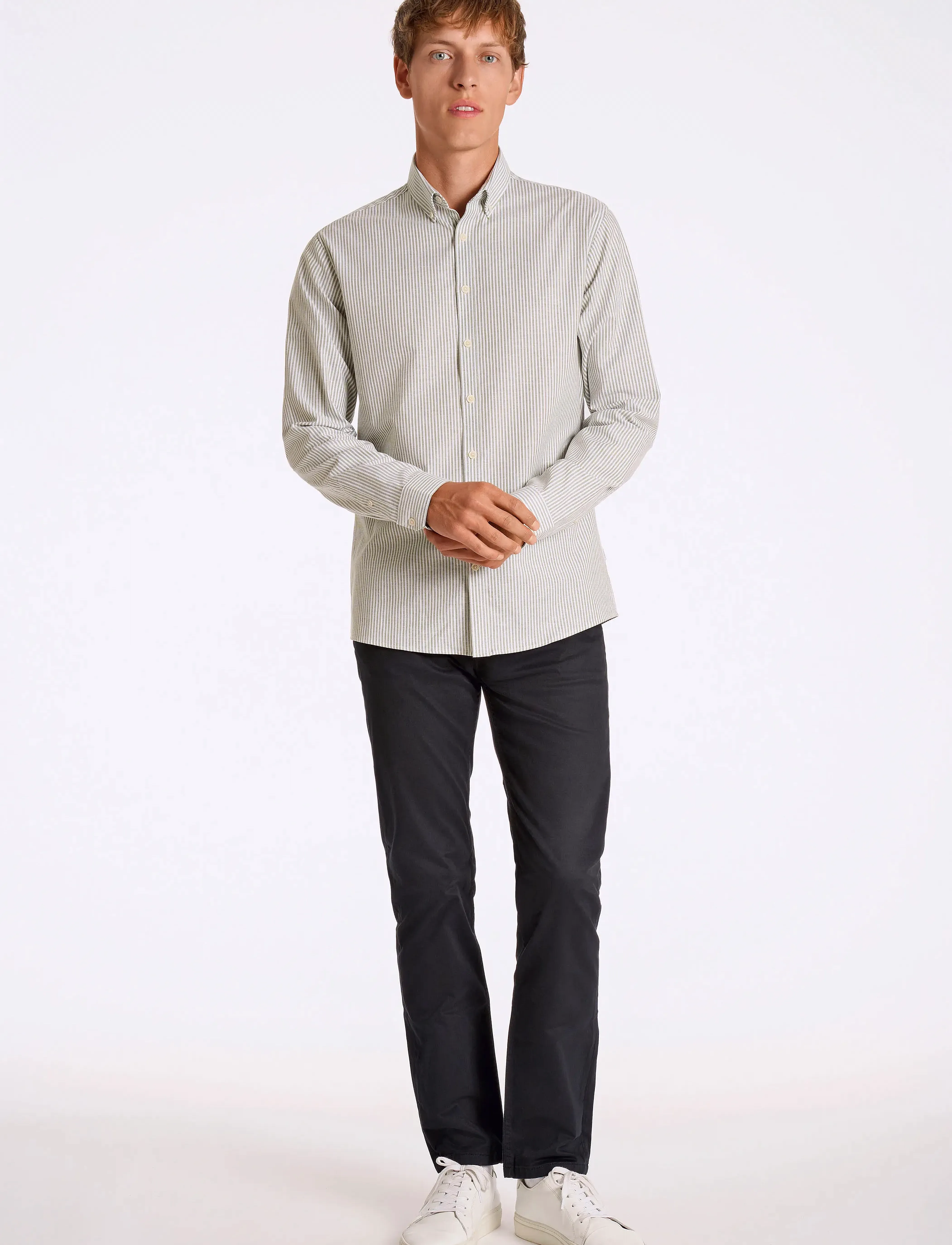 Lindbergh - Striped superflex oxford L/S - gestreifte hemden - lt army - 4
