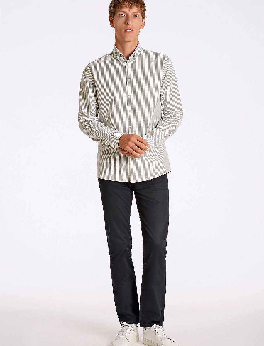 Lindbergh - Striped superflex oxford L/S - gestreifte hemden - lt army - 4