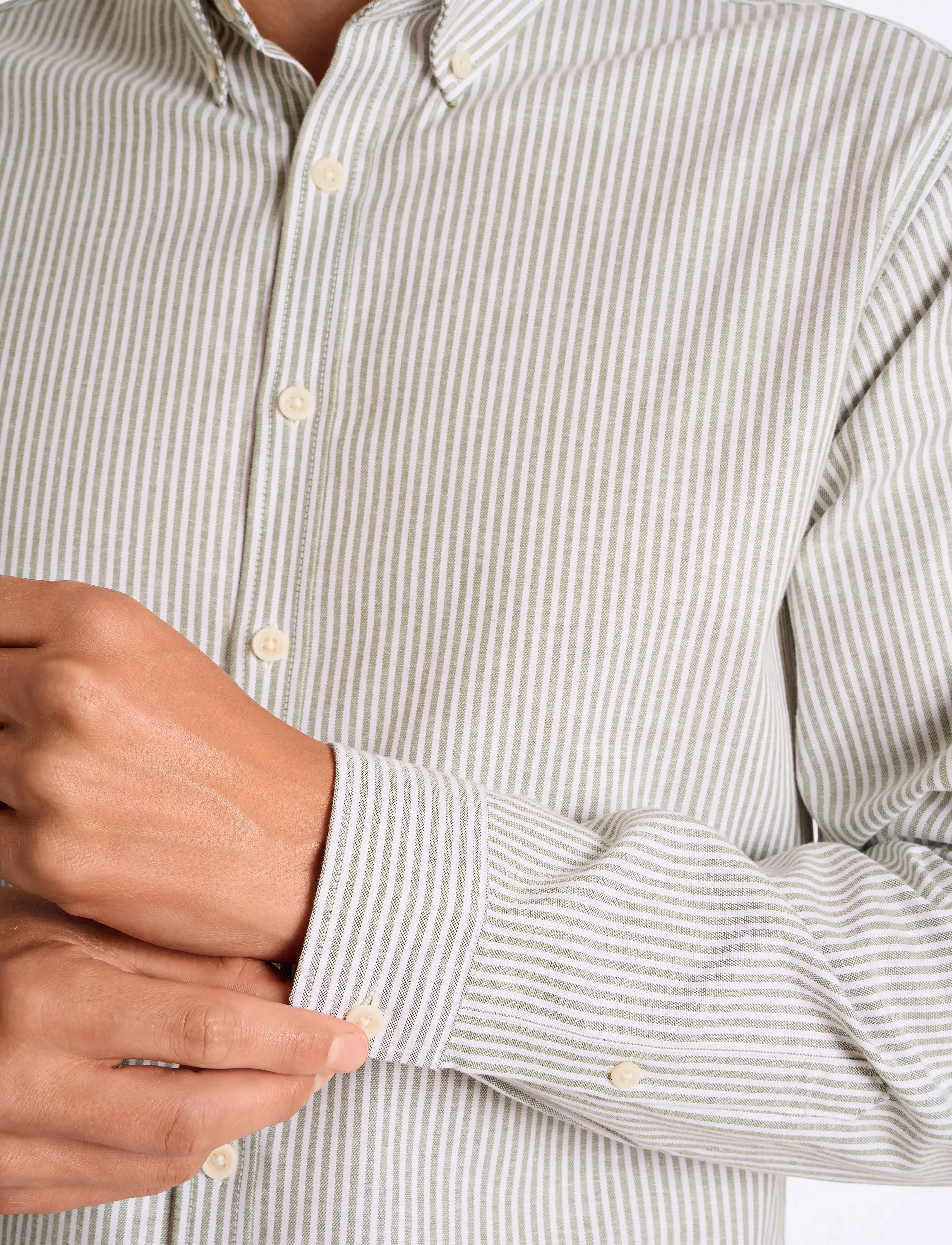 Lindbergh - Striped superflex oxford L/S - gestreifte hemden - lt army - 5