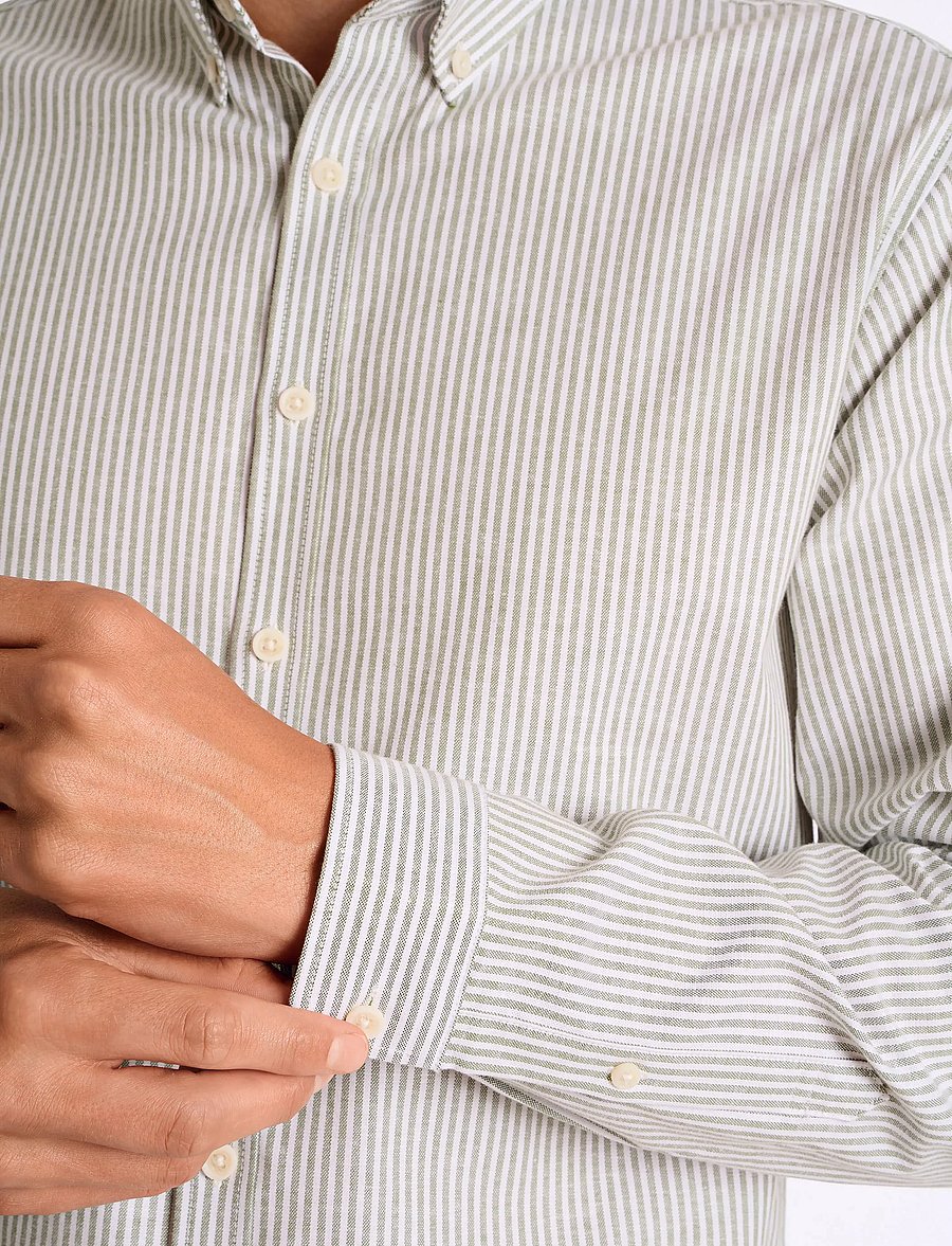 Lindbergh - Striped superflex oxford L/S - gestreifte hemden - lt army - 5