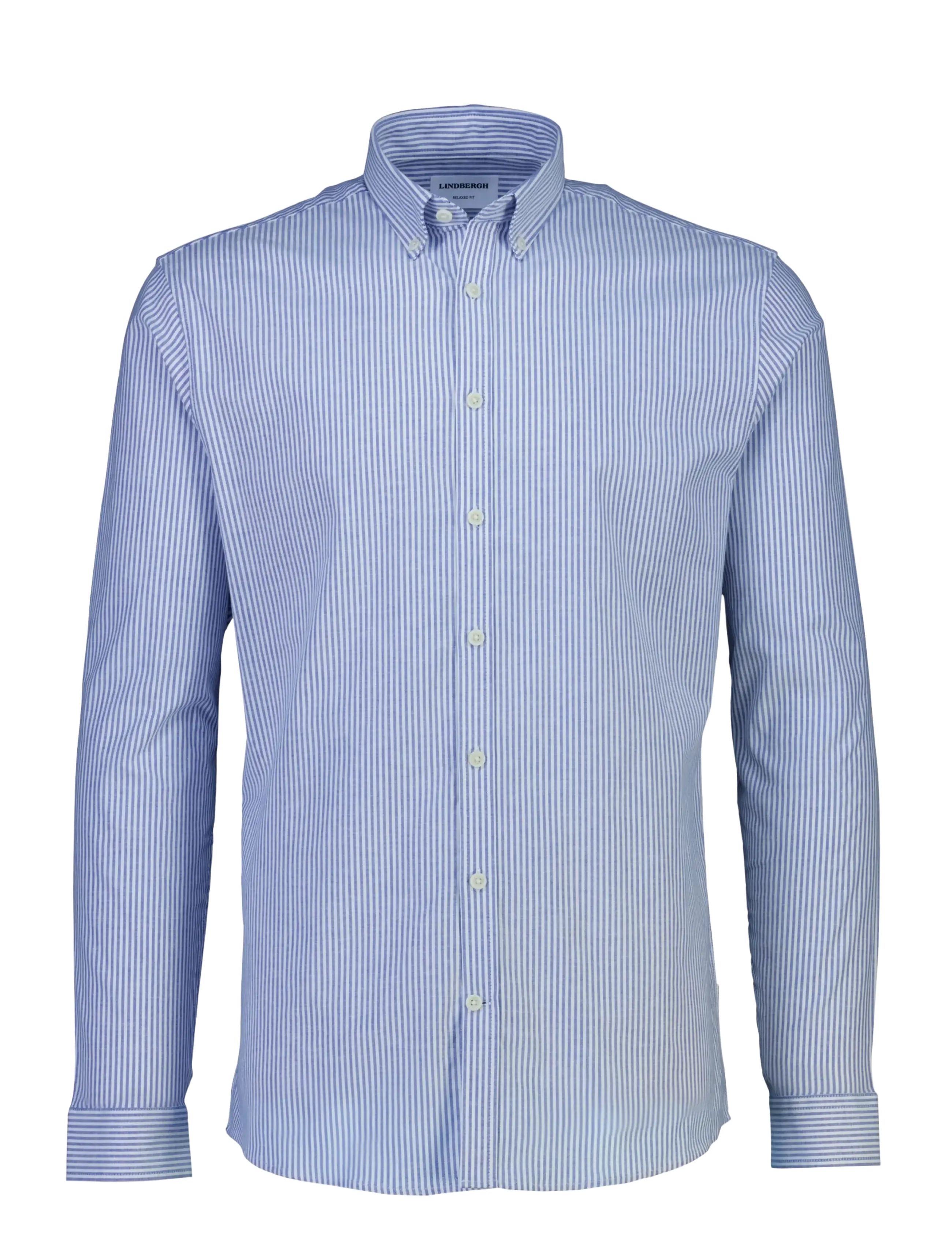 Lindbergh - Striped superflex oxford L/S - randiga skjortor - mid blue - 1