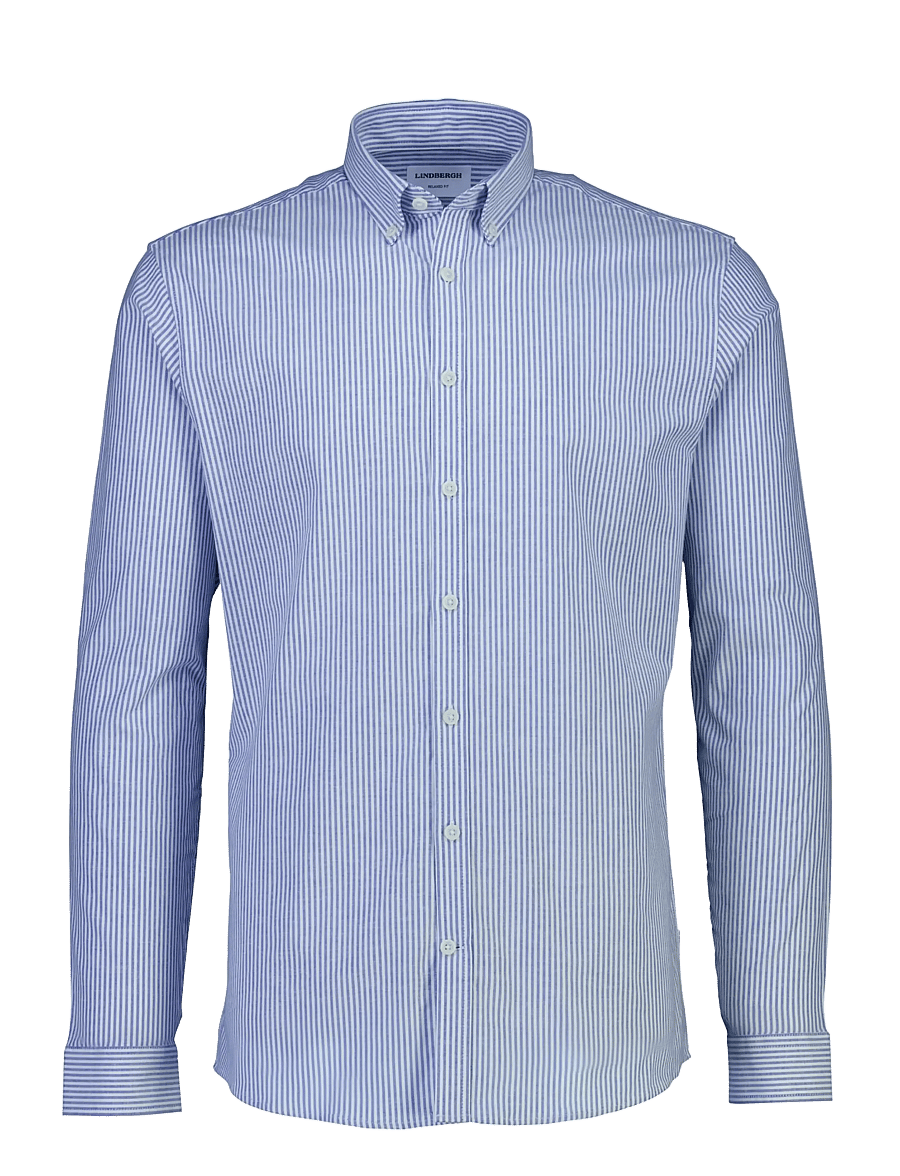 Lindbergh - Striped superflex oxford L/S - randiga skjortor - mid blue - 1