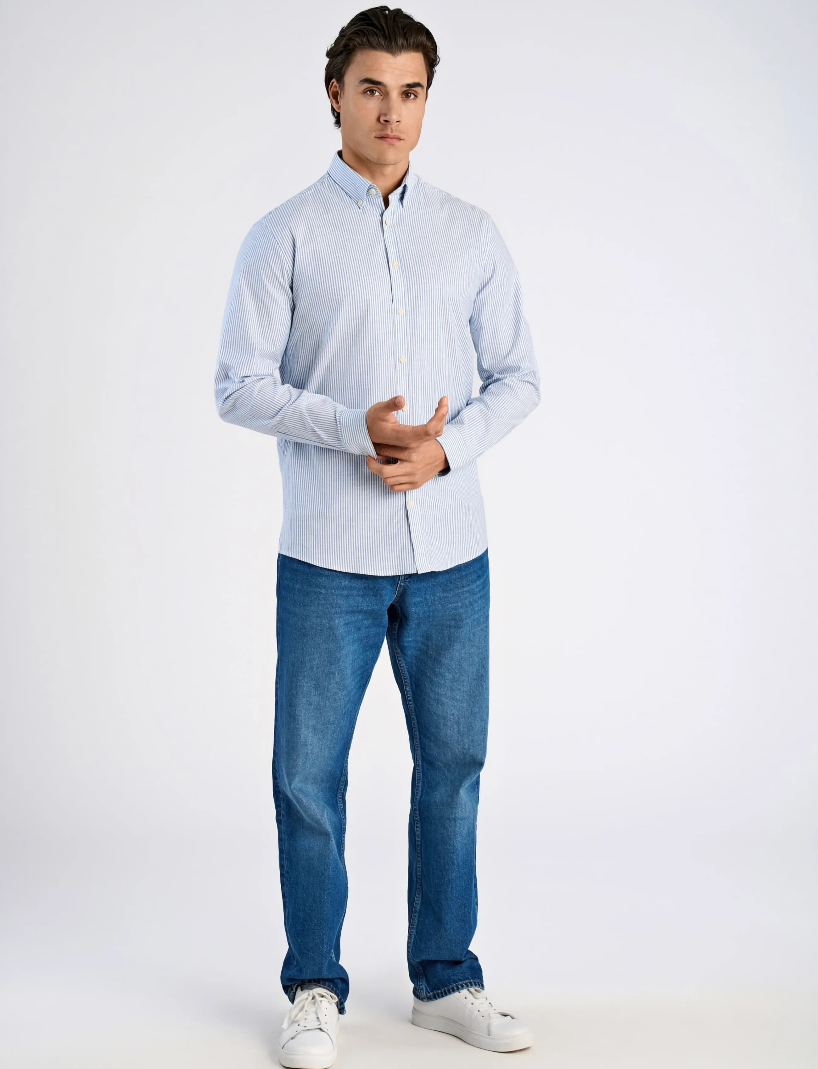 Lindbergh Striped superflex oxford L/S - Lindbergh - MID BLUE / blue