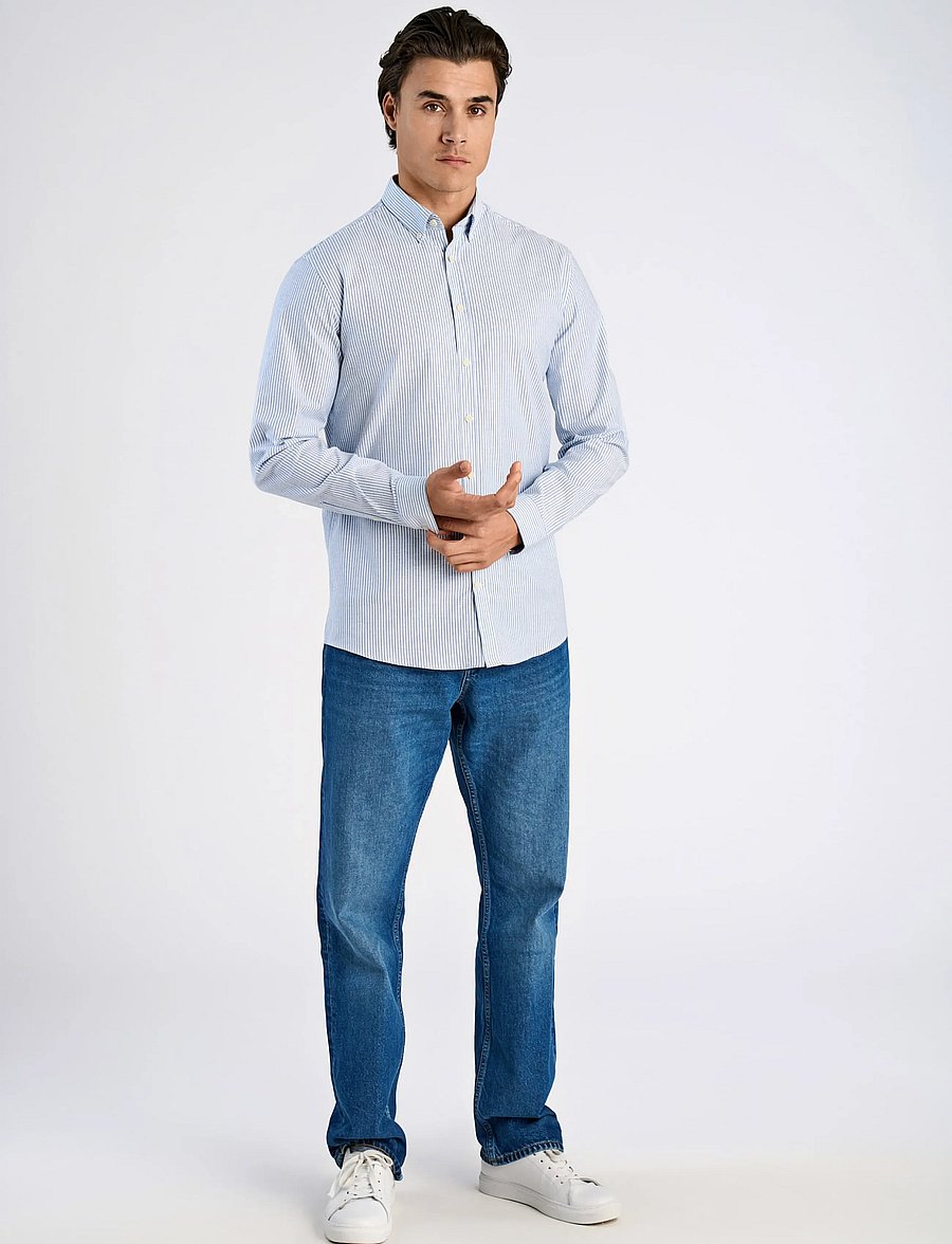 Lindbergh - Striped superflex oxford L/S - randiga skjortor - mid blue - 0