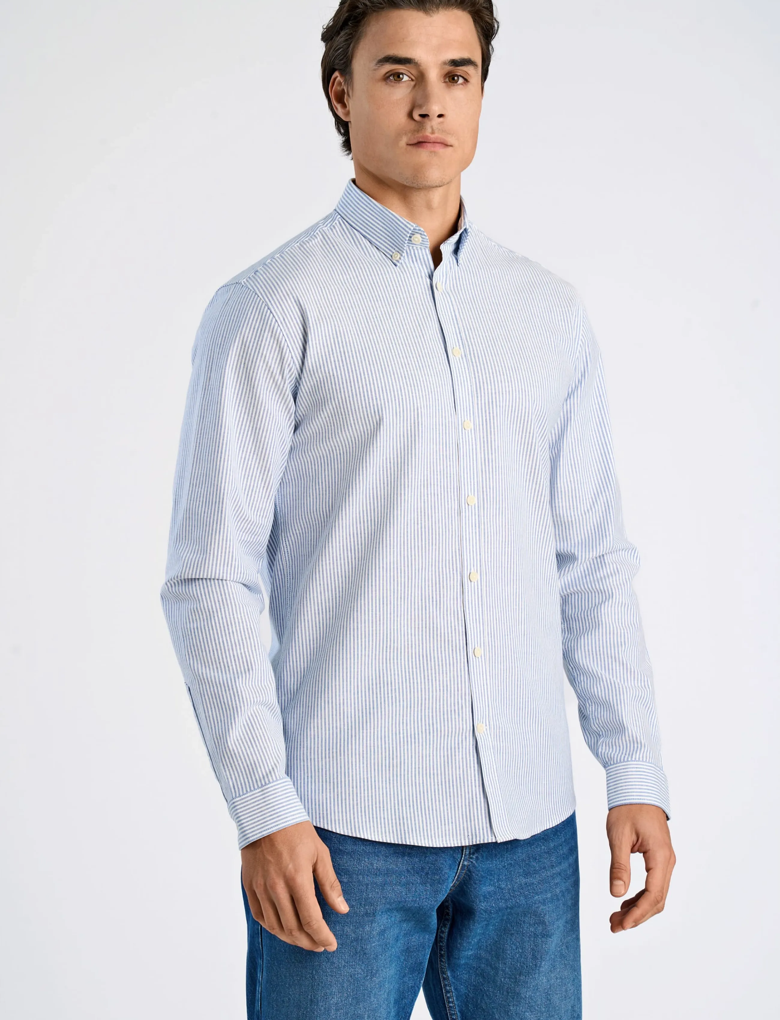 Lindbergh - Striped superflex oxford L/S - randiga skjortor - mid blue - 3