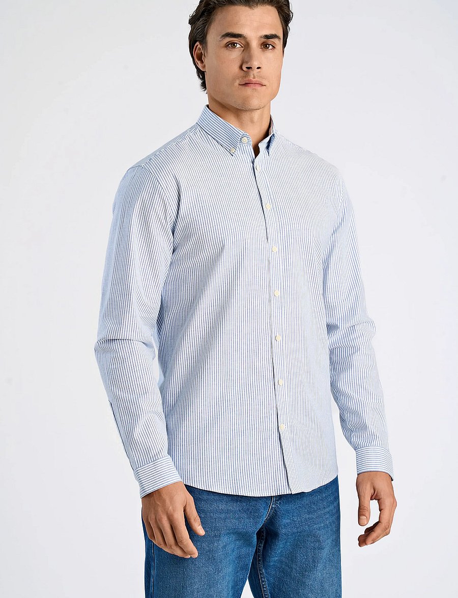 Lindbergh - Striped superflex oxford L/S - randiga skjortor - mid blue - 3