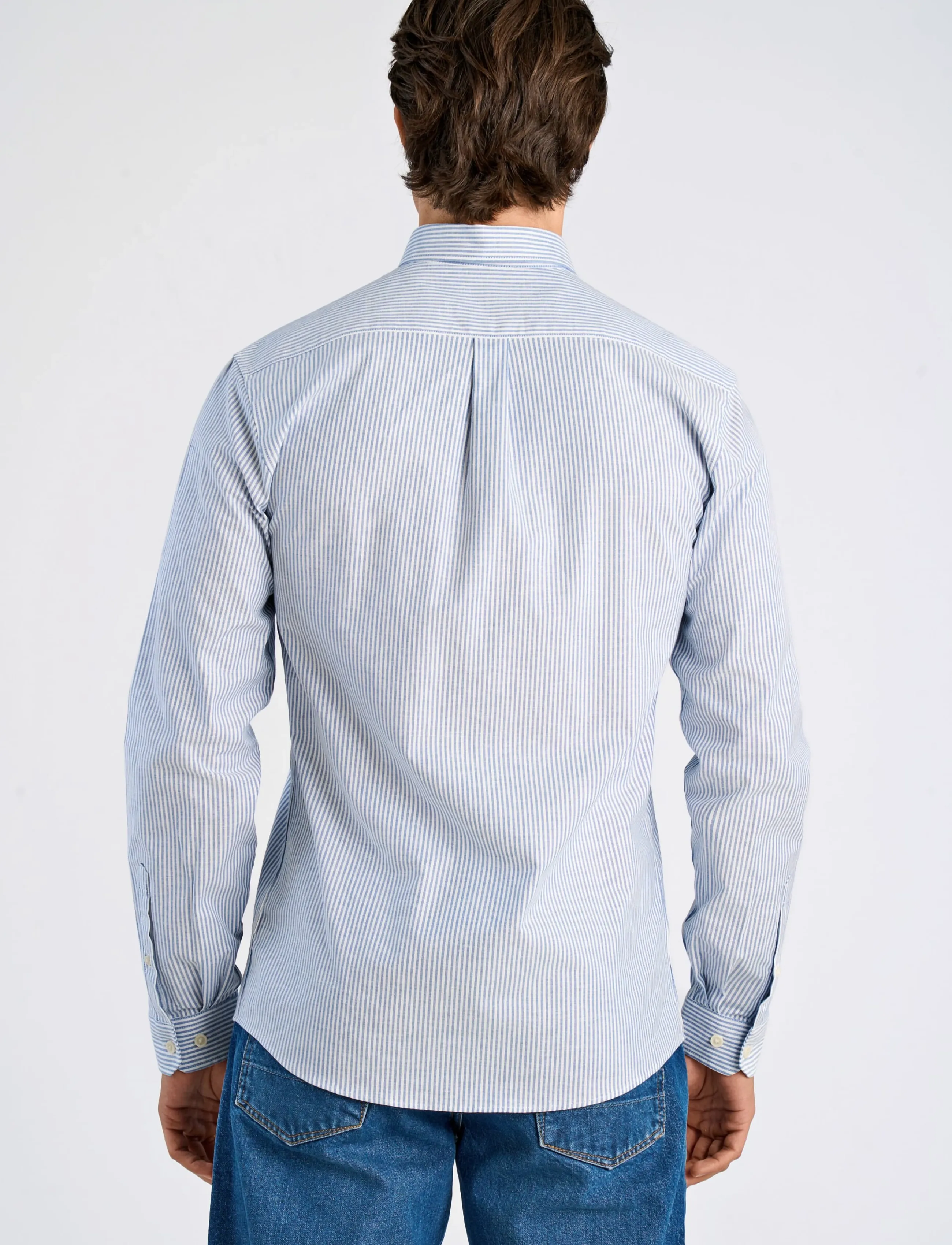 Lindbergh - Striped superflex oxford L/S - randiga skjortor - mid blue - 4