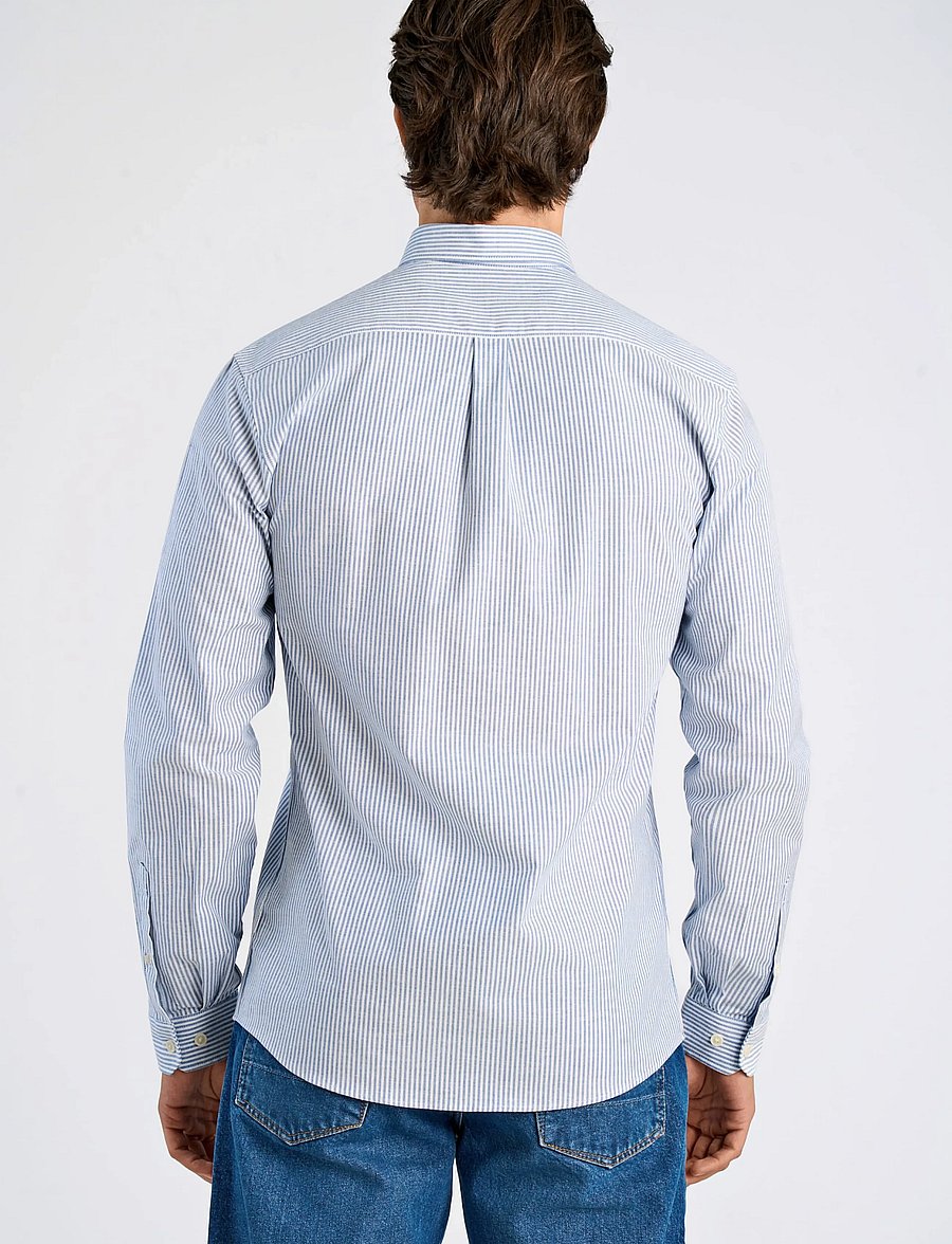Lindbergh - Striped superflex oxford L/S - randiga skjortor - mid blue - 4