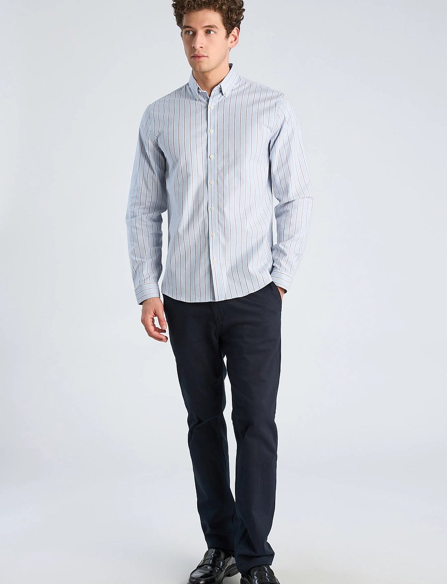 Lindbergh - Striped superflex oxford L/S - randiga skjortor - pastel blue - 0