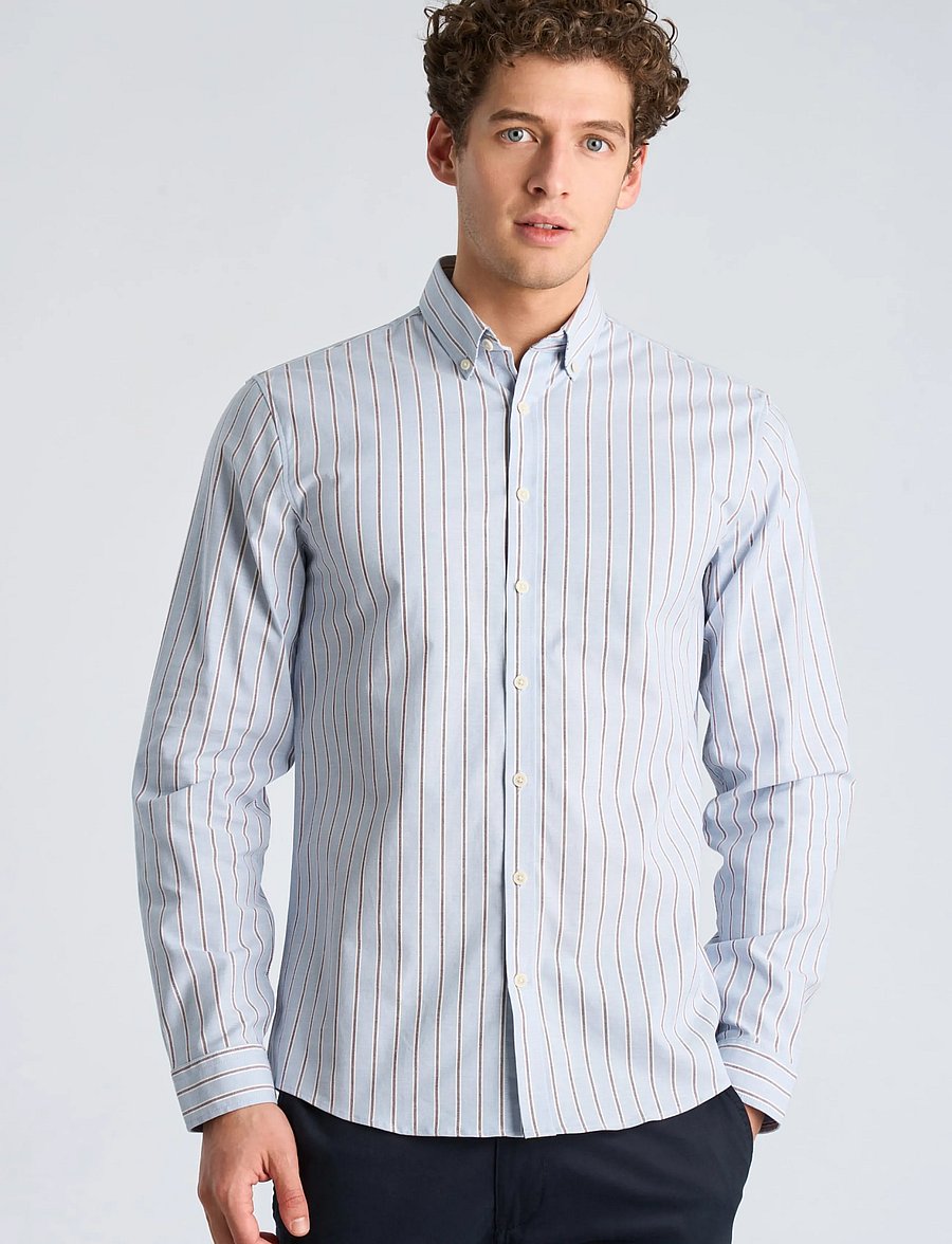 Lindbergh - Striped superflex oxford L/S - randiga skjortor - pastel blue - 3