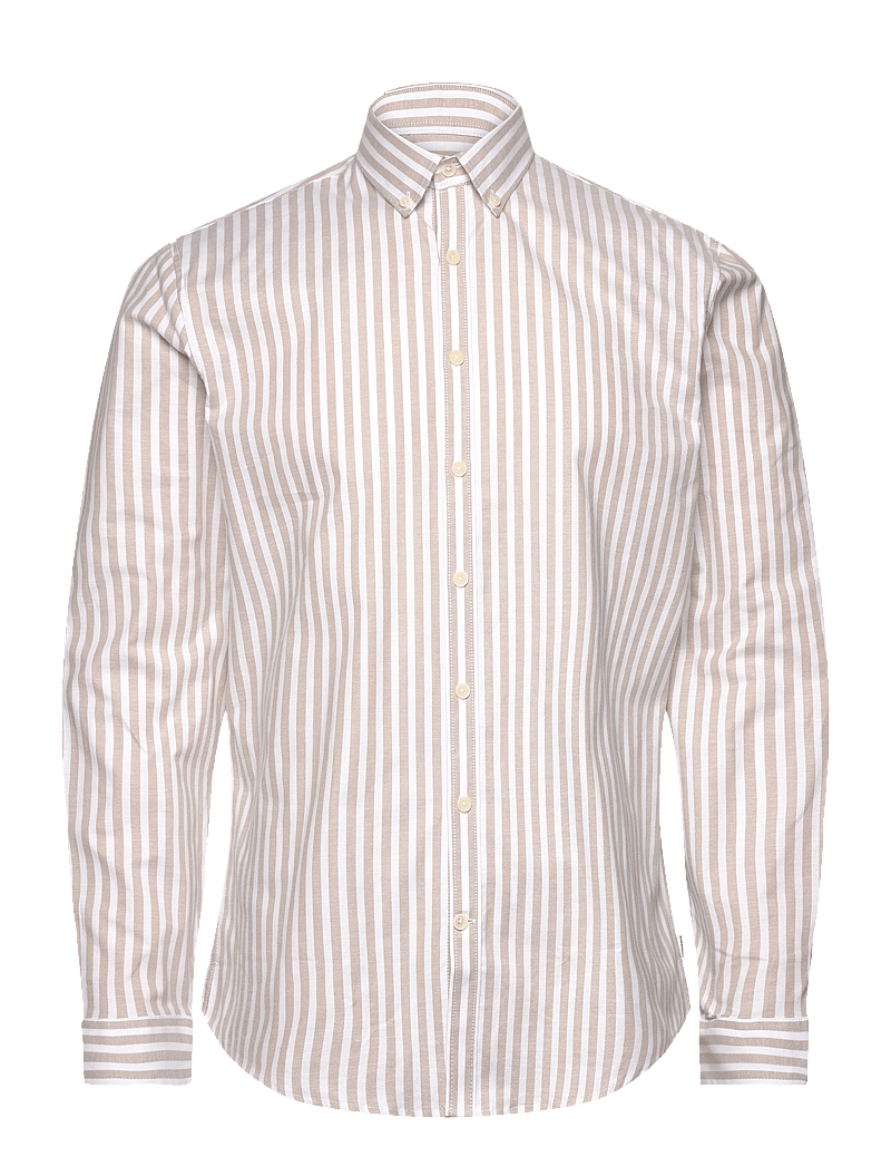 Lindbergh - Striped superflex oxford L/S - randiga skjortor - sand - 0