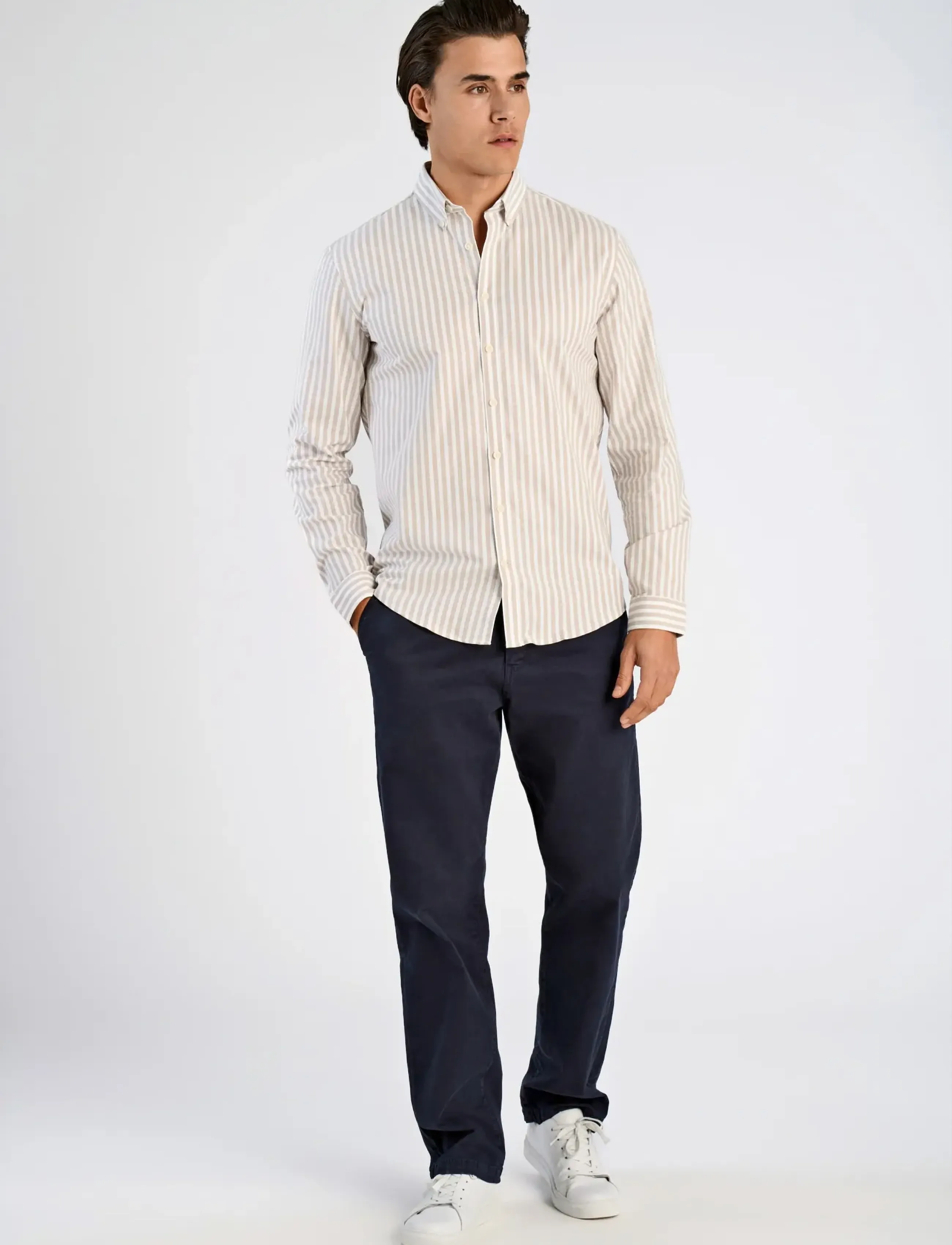 Lindbergh Striped Superflex Oxford L/S, XXL, Shirts, Beige - Shirt, Männerswear
