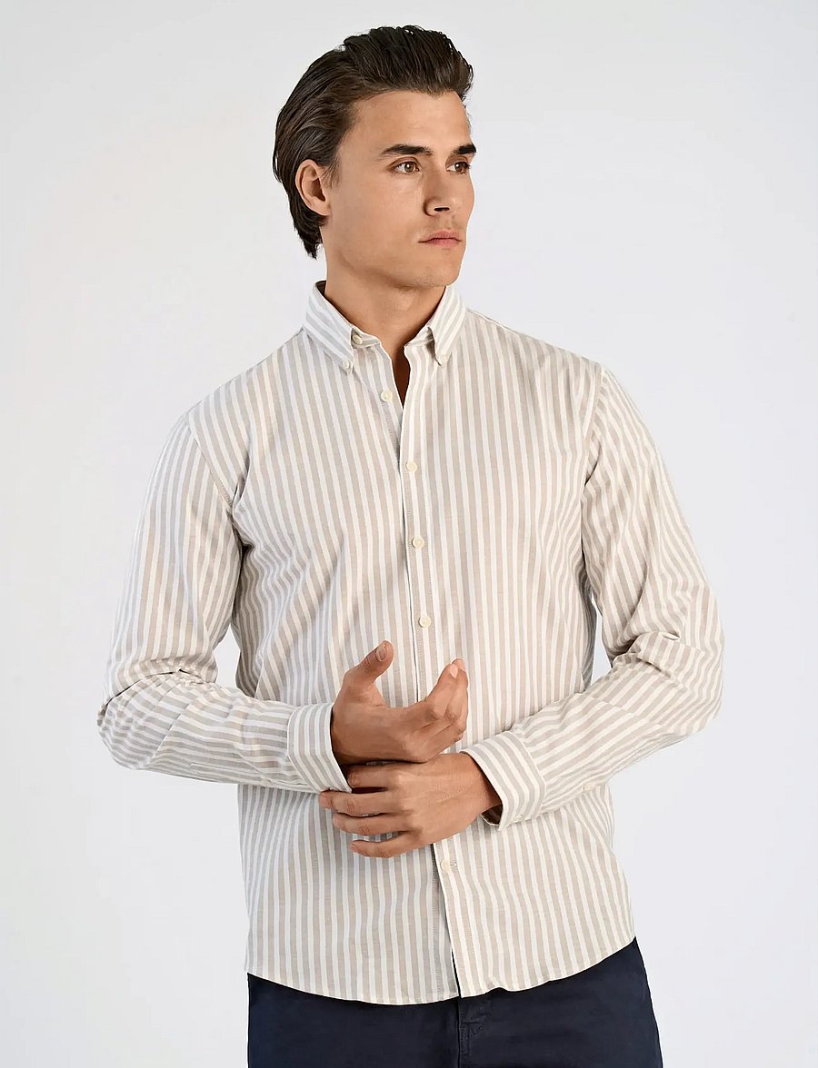 Lindbergh - Striped superflex oxford L/S - gestreifte hemden - sand - 3