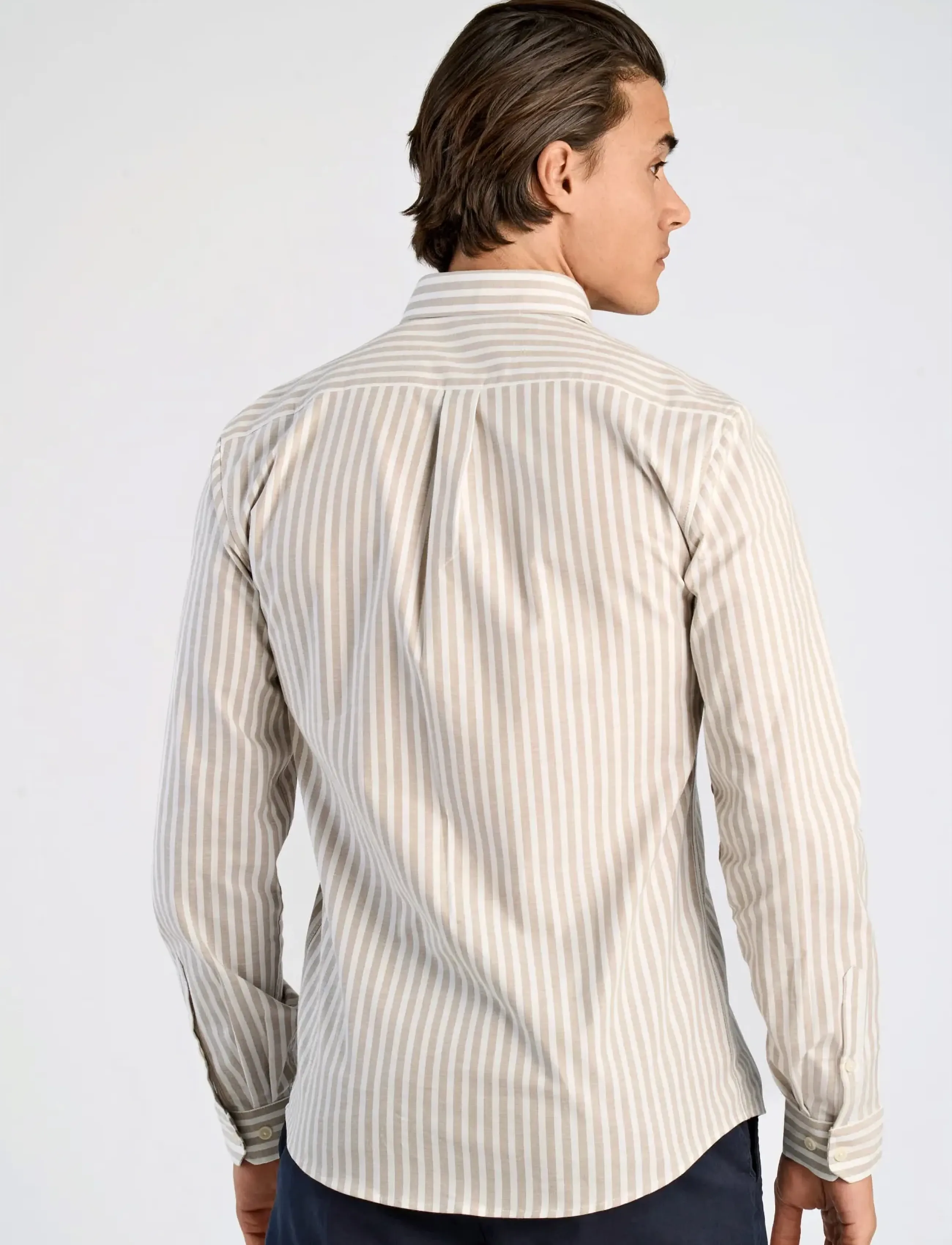 Lindbergh - Striped superflex oxford L/S - randiga skjortor - sand - 4