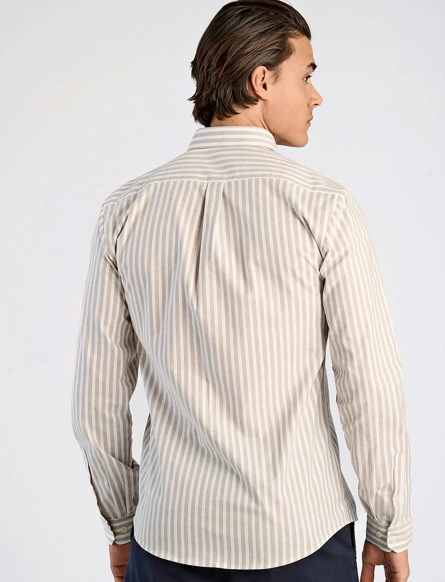 Lindbergh - Striped superflex oxford L/S - gestreifte hemden - sand - 4