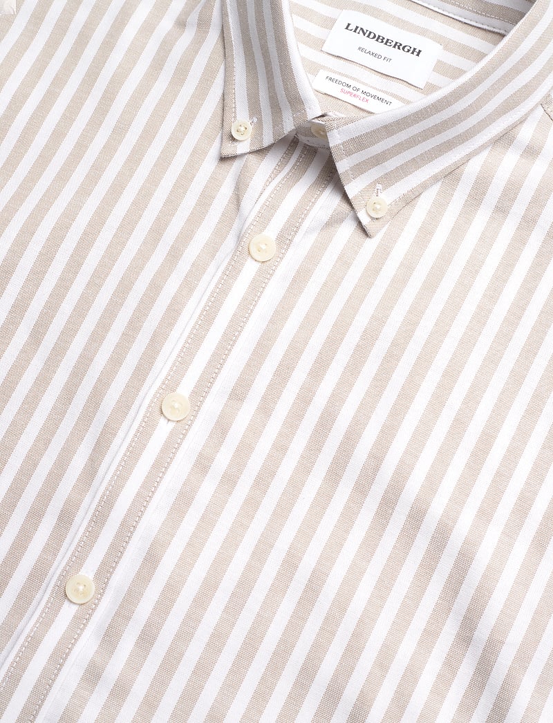 Lindbergh - Striped superflex oxford L/S - randiga skjortor - sand - 3