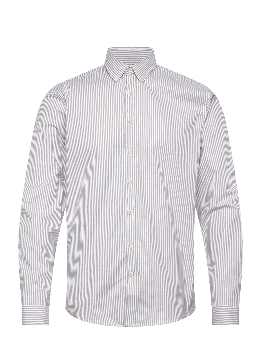 Lindbergh - Striped superflex oxford L/S - randiga skjortor - stone grey - 1