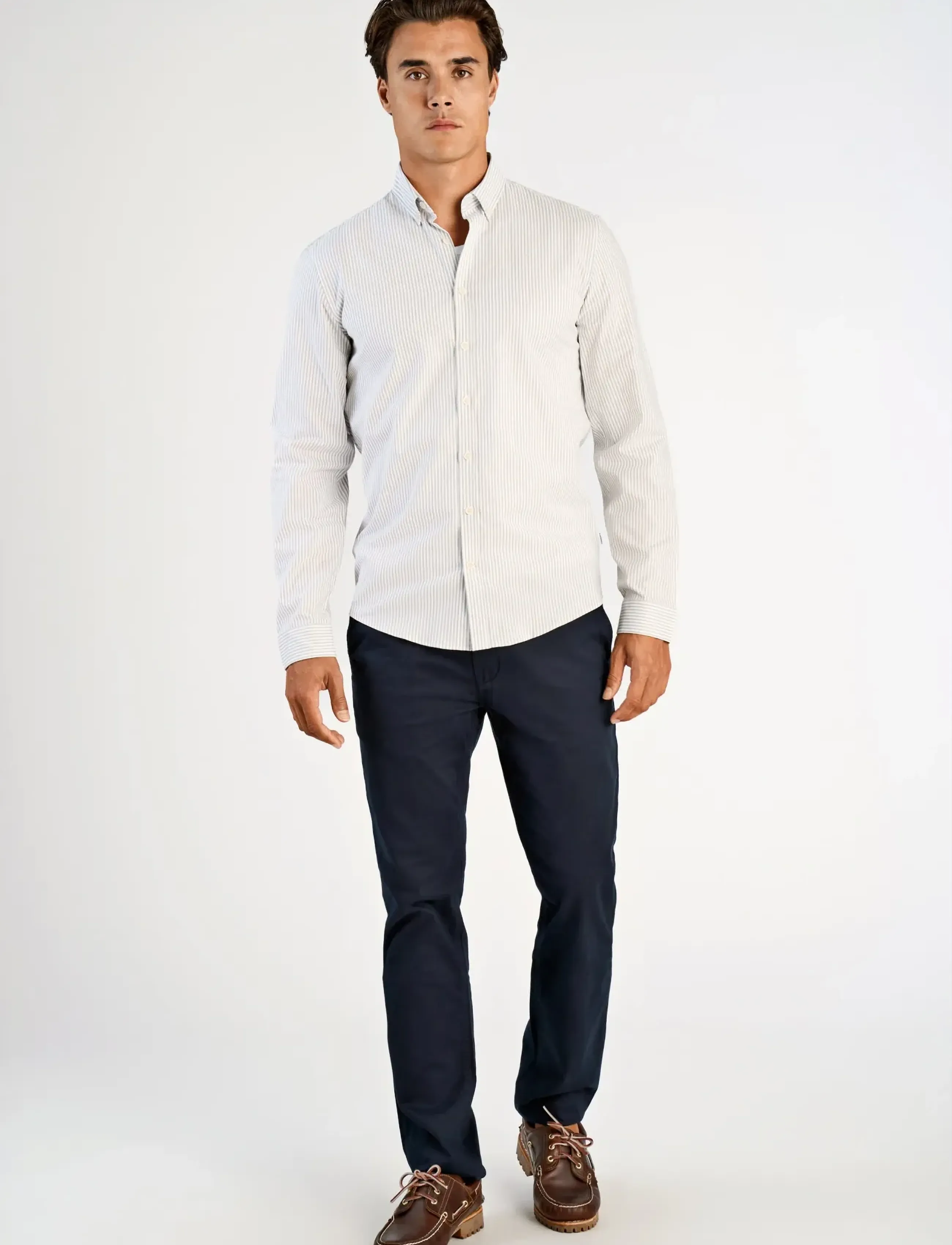 Lindbergh Striped superflex oxford L/S - Talvised pakkumised - STONE GREY / grey