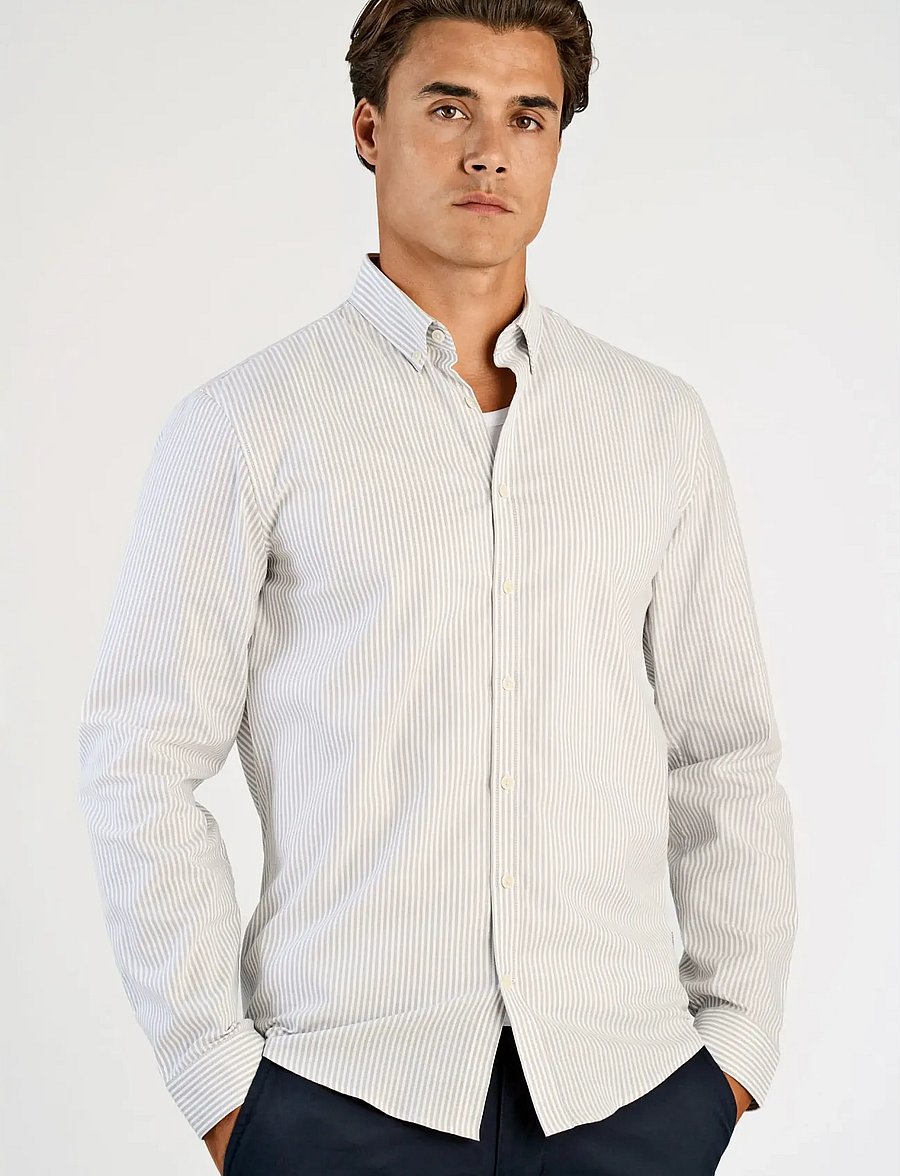 Lindbergh - Striped superflex oxford L/S - randiga skjortor - stone grey - 3