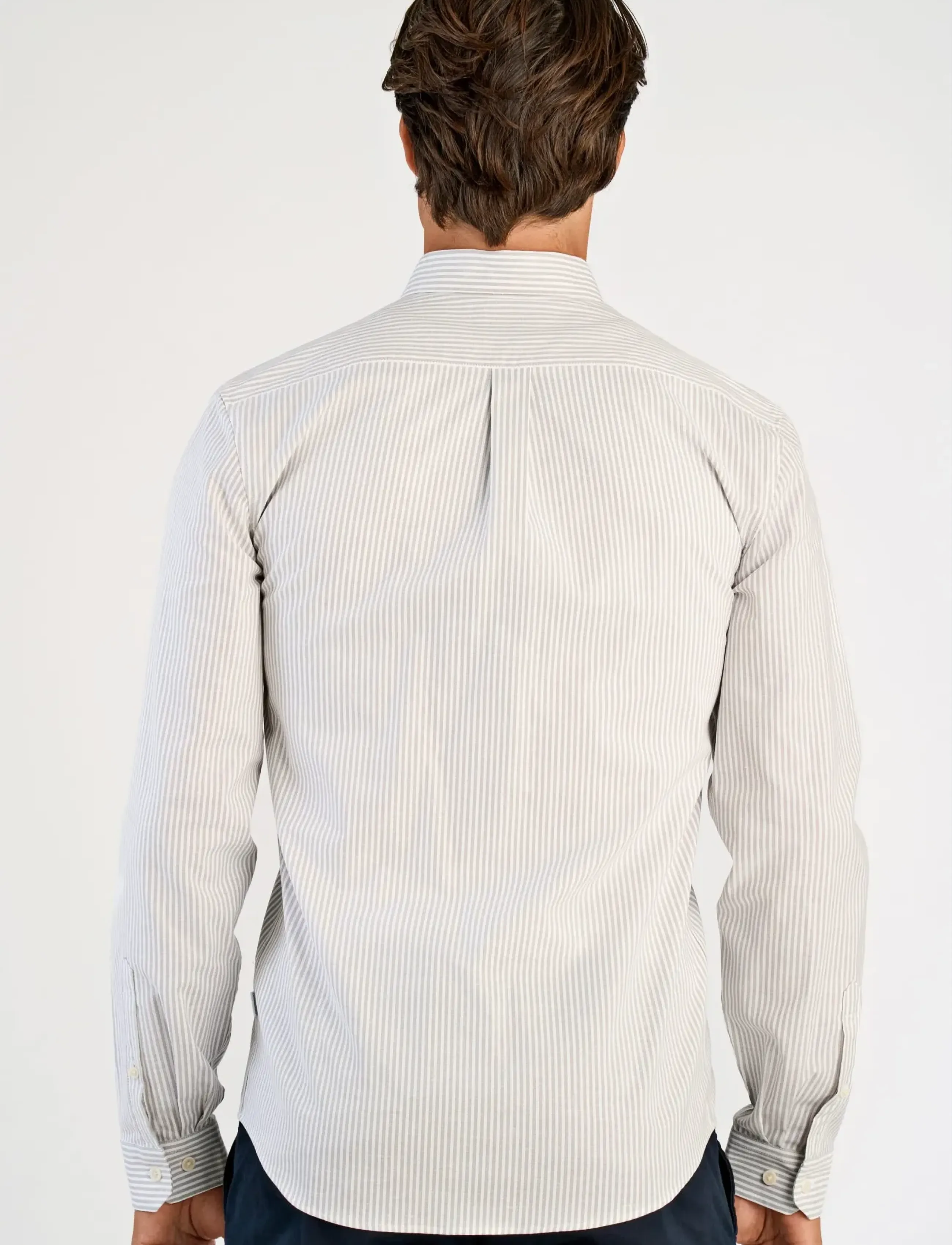 Lindbergh - Striped superflex oxford L/S - oxford shirts - stone grey - 4
