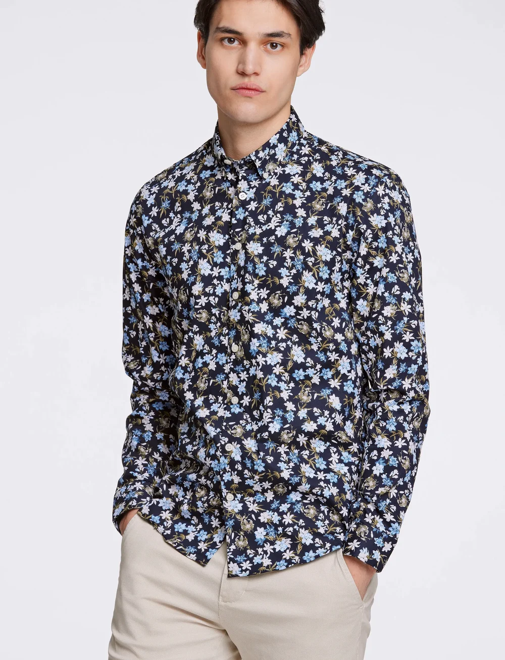 Lindbergh - AOP floral shirt L/S - kuviolliset paidat - blue - 0
