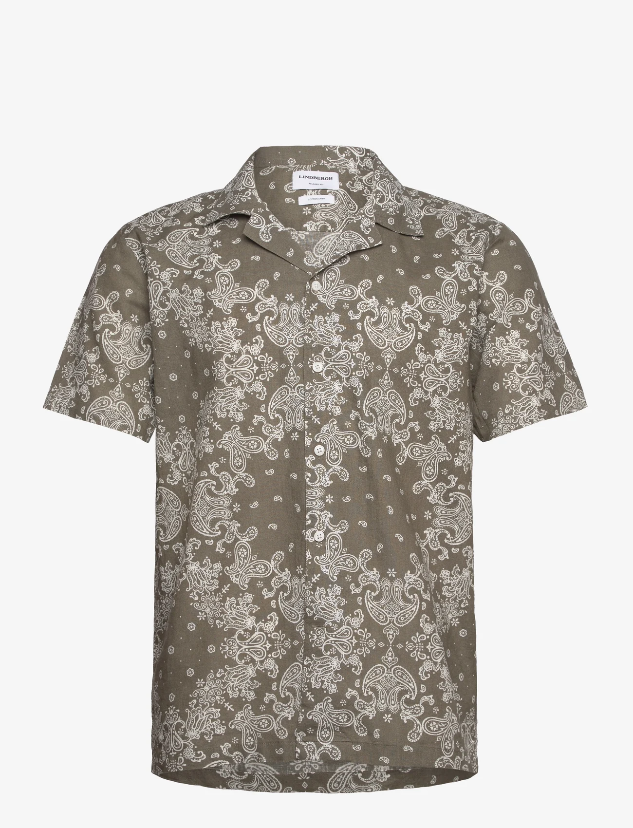 Lindbergh - Paisley AOP shirt S/S - short-sleeved shirts - lt army - 0