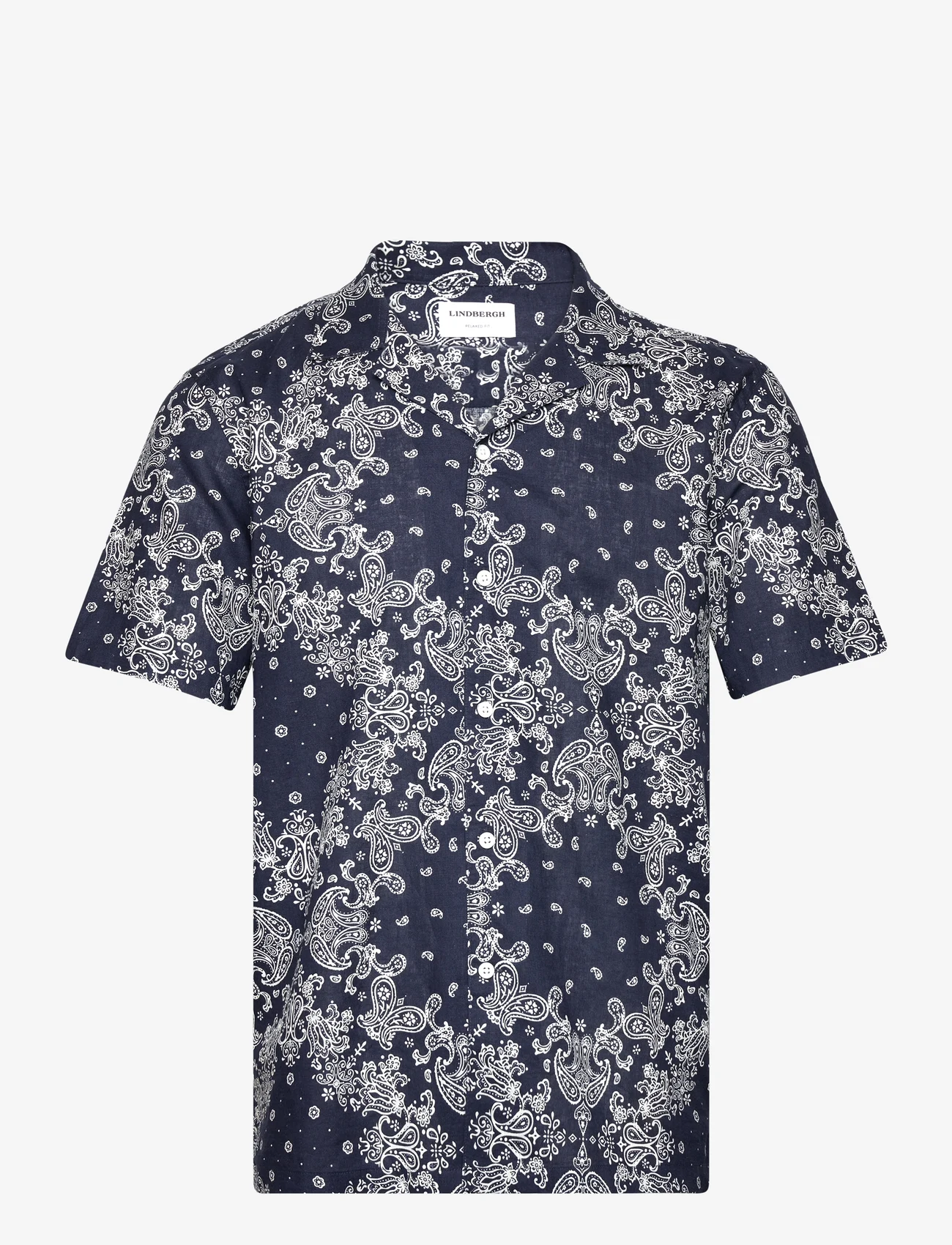 Lindbergh - Paisley AOP shirt S/S - kortärmade skjortor - navy - 0