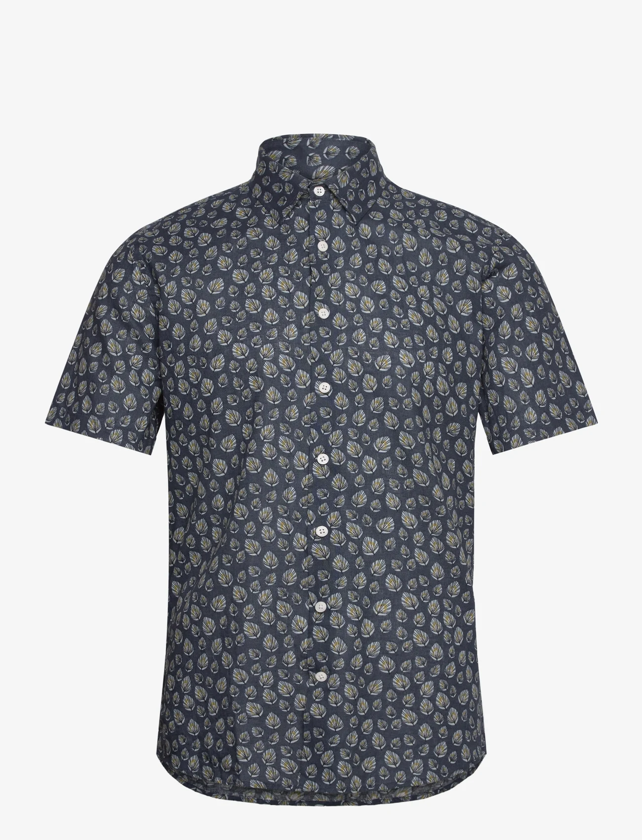 Lindbergh - Leaf printed shirt S/S - linen shirts - dk blue - 0