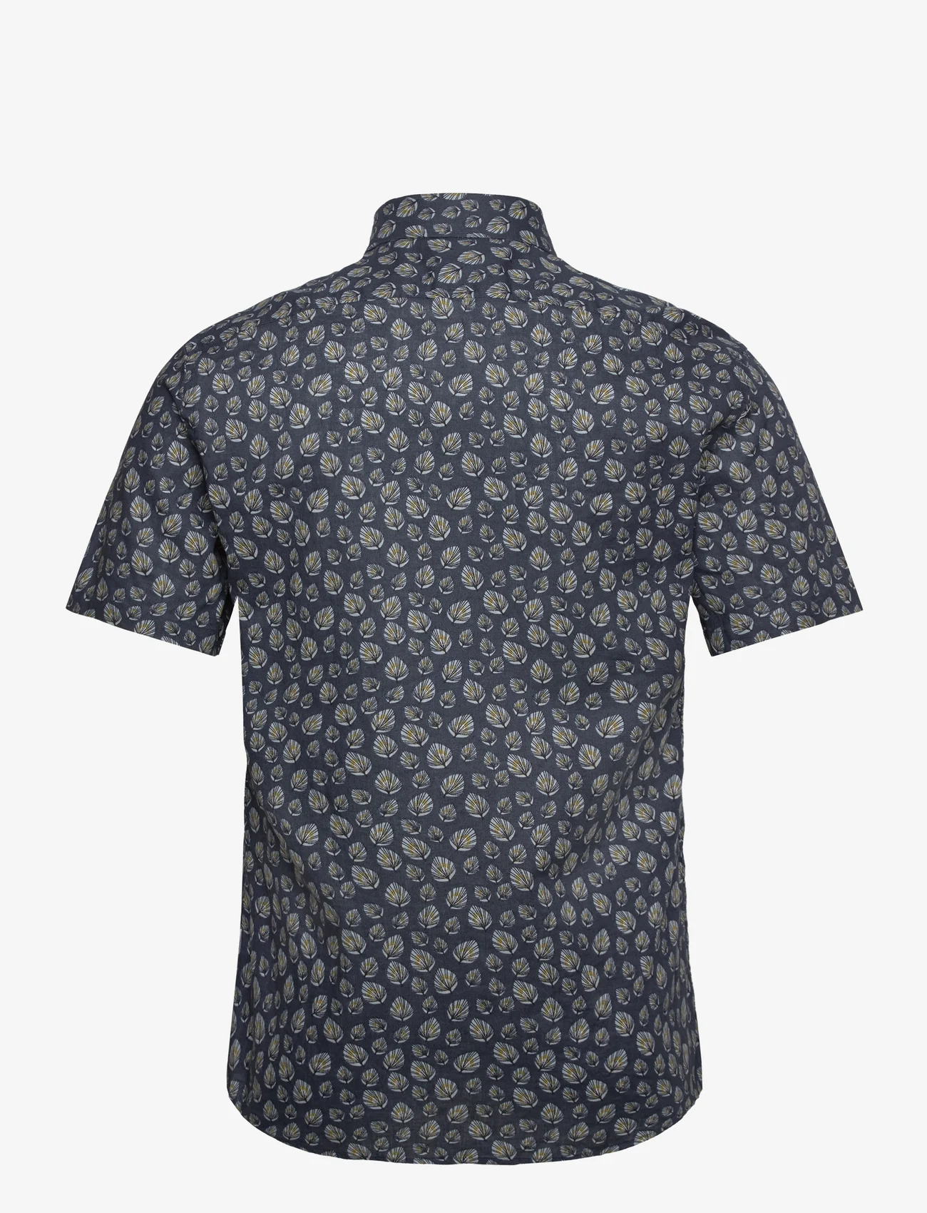 Lindbergh - Leaf printed shirt S/S - hørskjorter - dk blue - 1