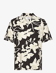 Lindbergh - AOP viscose resort collar S/S - pohjoismainen tyyli - black - 0