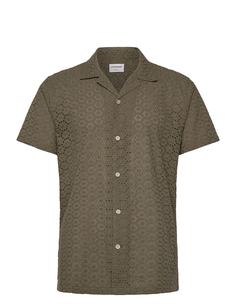 Lindbergh - Embroidery cotton shirt S/S - marškiniai trumpomis rankovėmis - army - 0